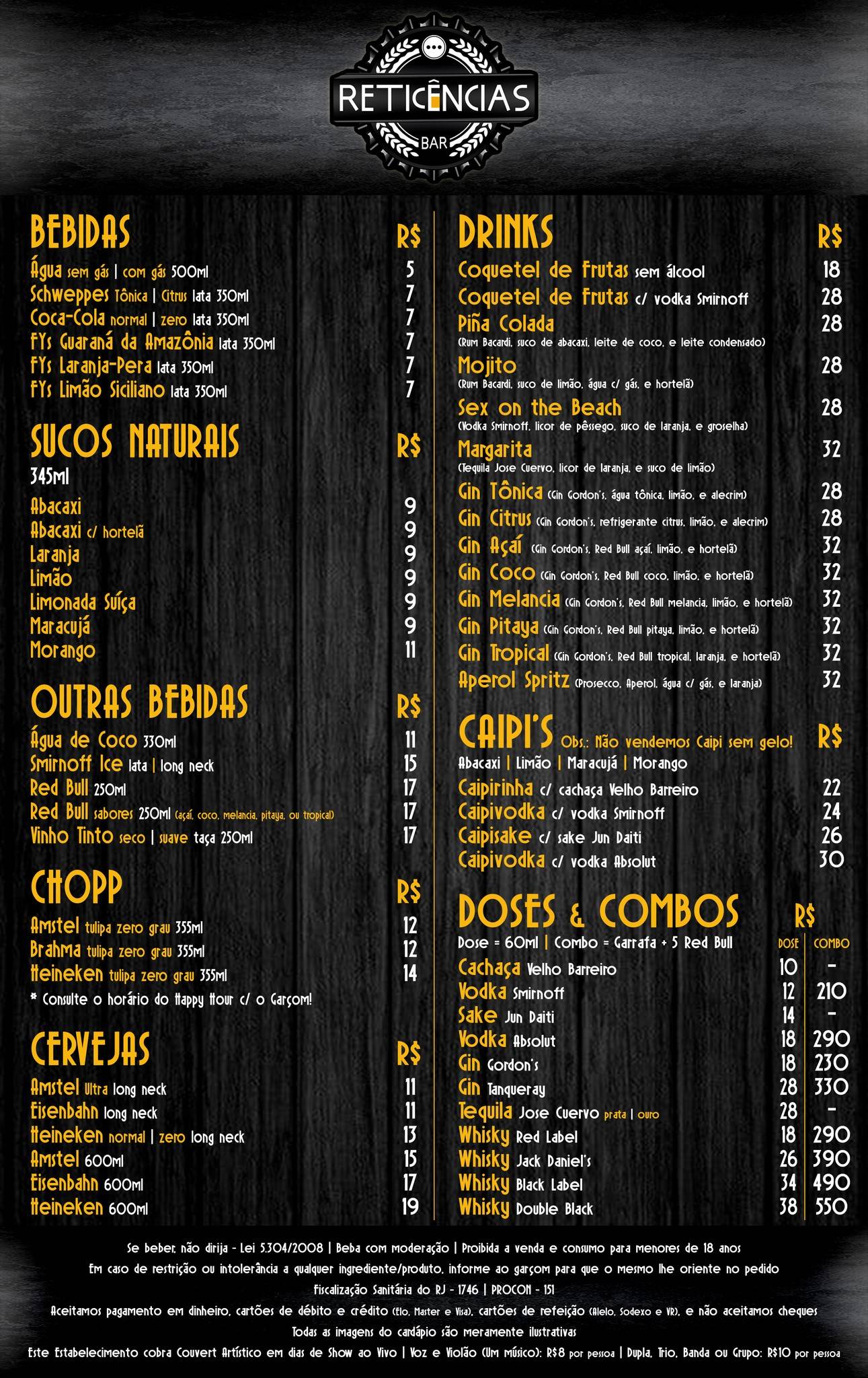 Reticências Bar cardápio