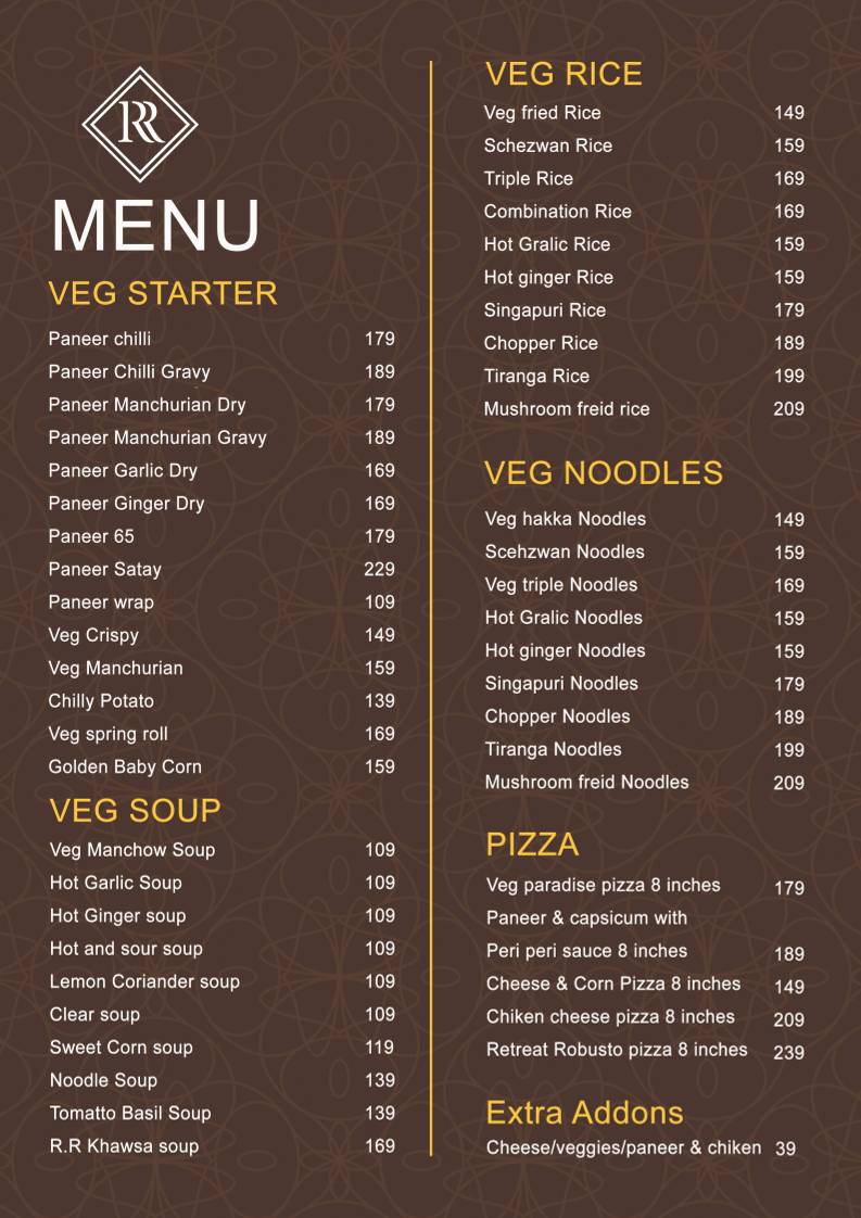 Retreat Restro menu