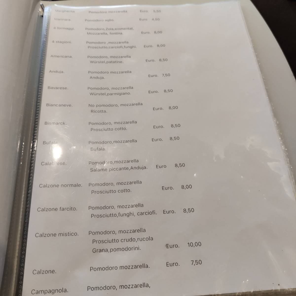 Menu di Pizzeria D'Este 