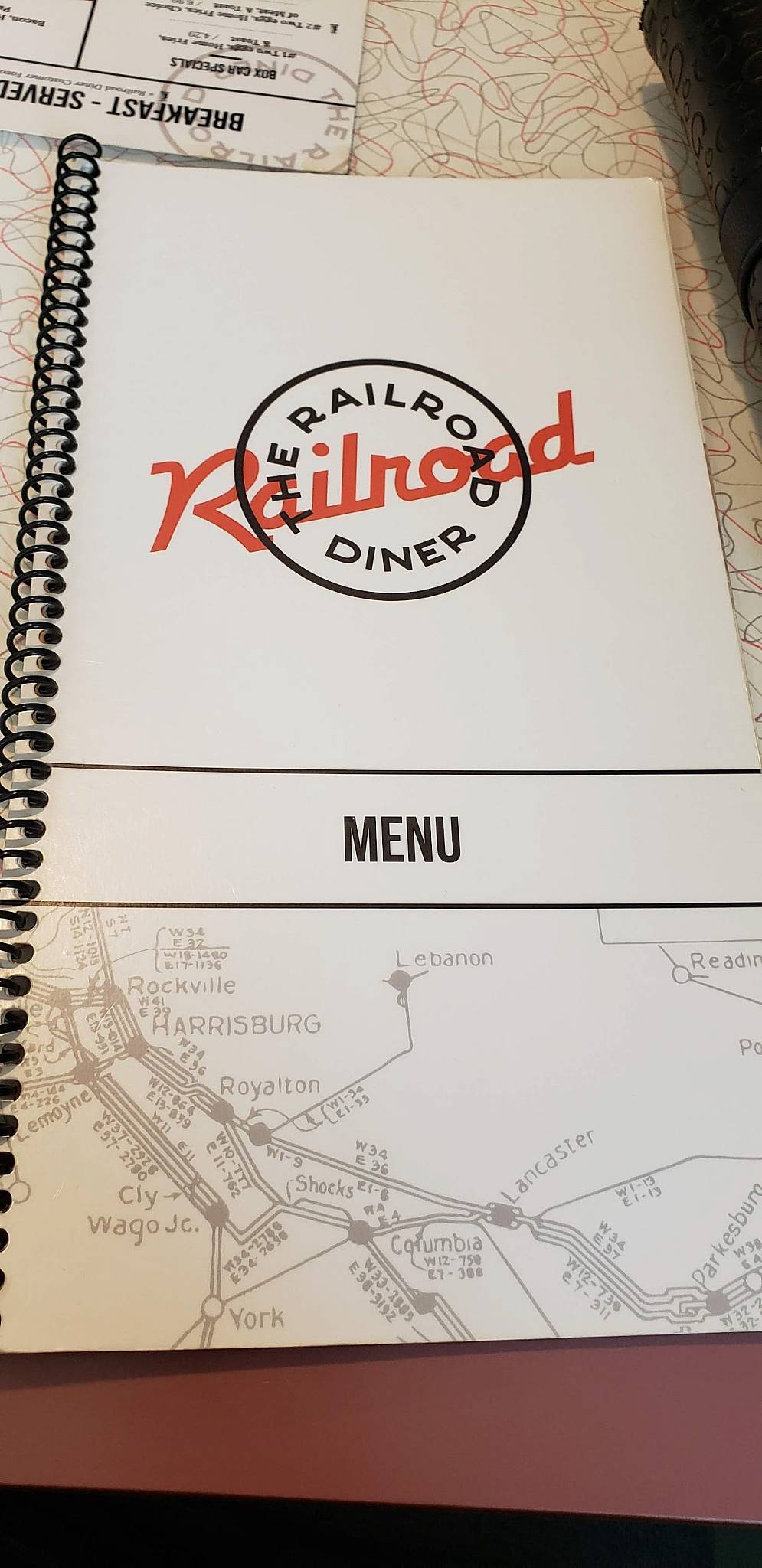 Menu at Richland Railroad Diner restaurant, Richland
