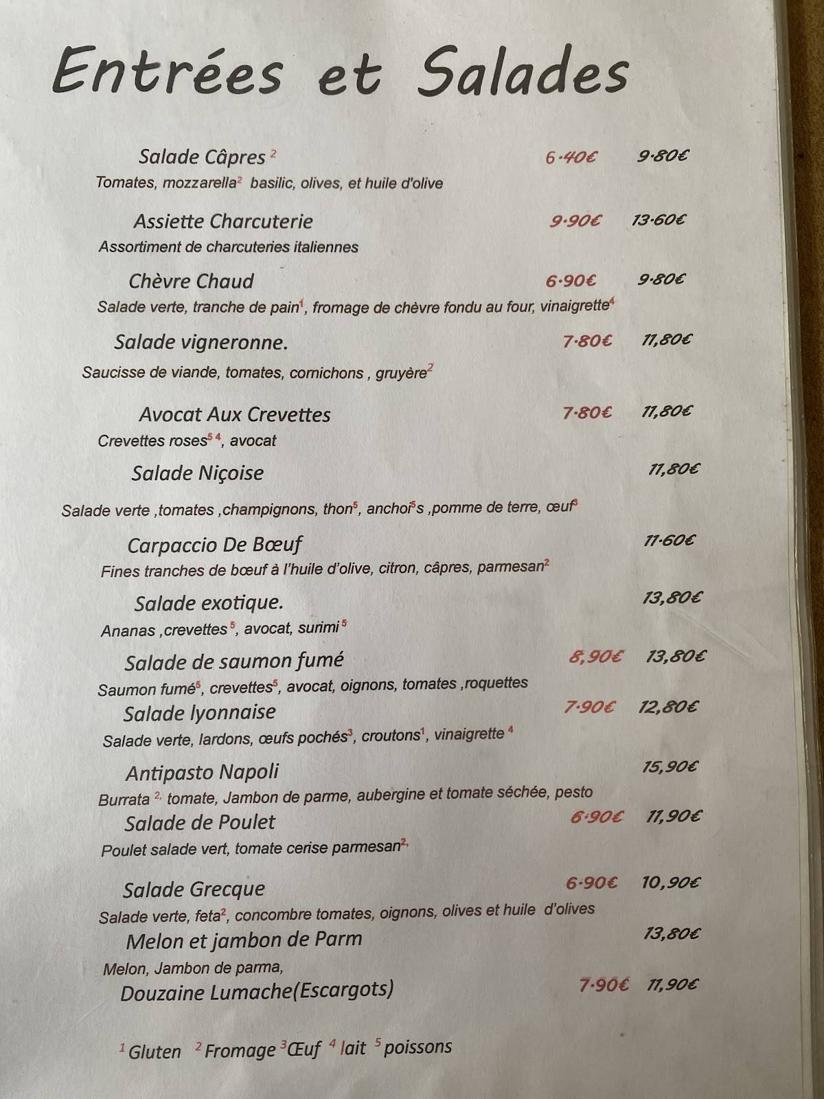Menu de Pizzeria Napoli