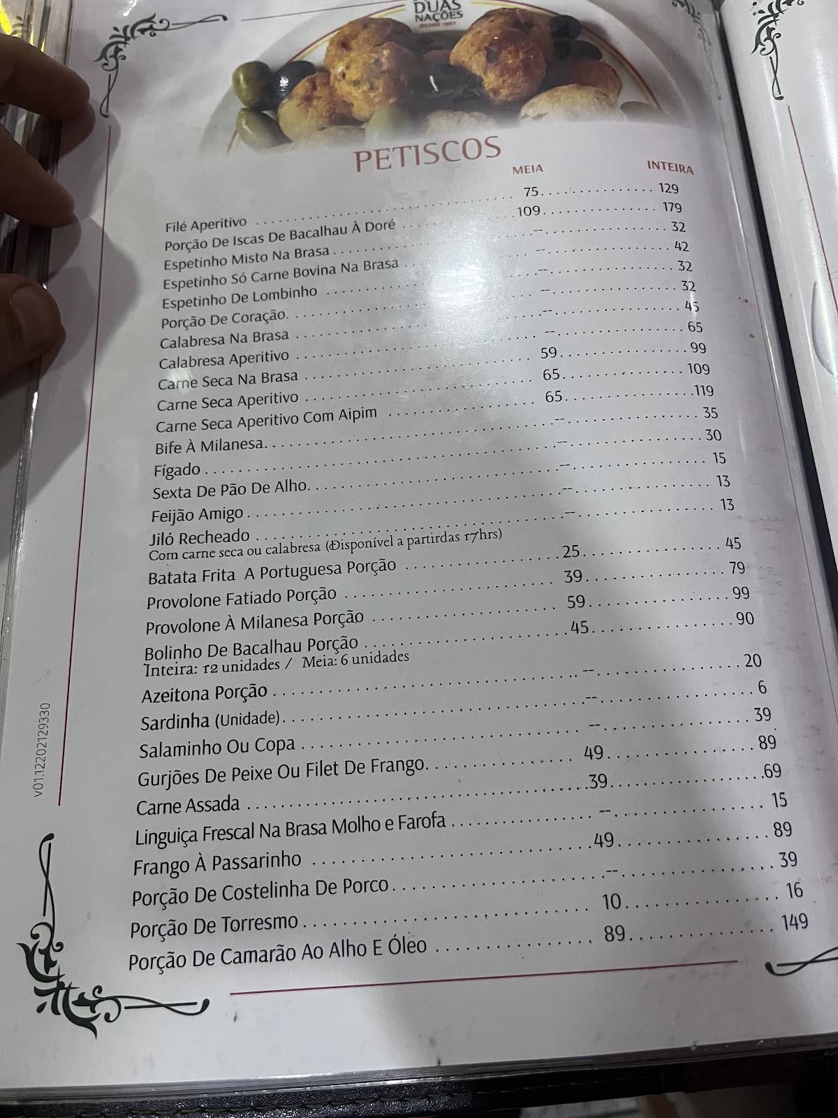 Adega Duas Nações cardápio