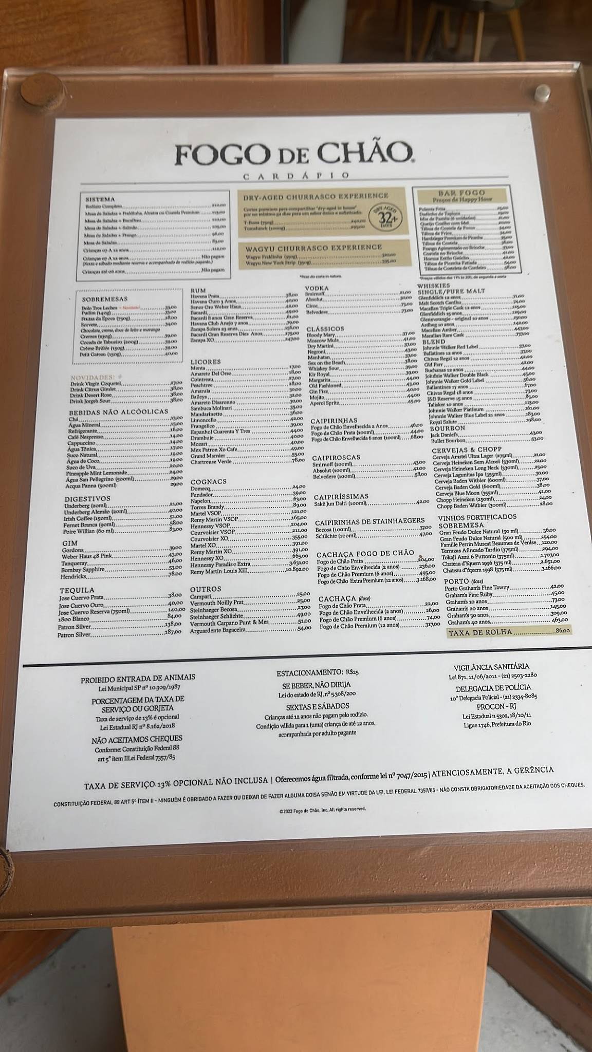 Menu em Fogo de Chão churrascaria, Rio de Janeiro, Av. Reporter Nestor