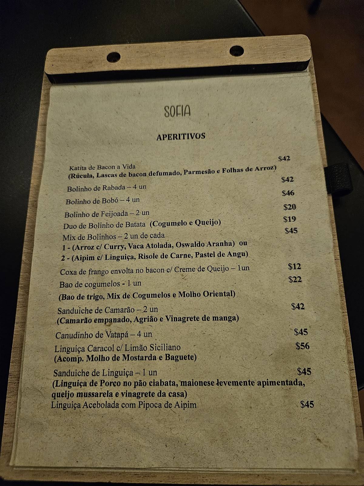 Sofia Restaurante cardápio