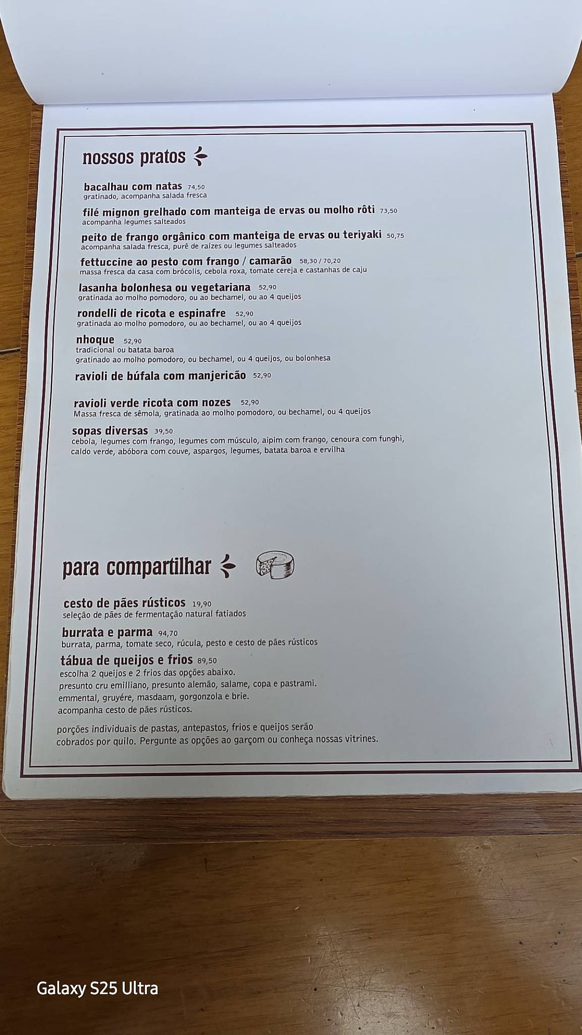 Talho Capixaba cardápio