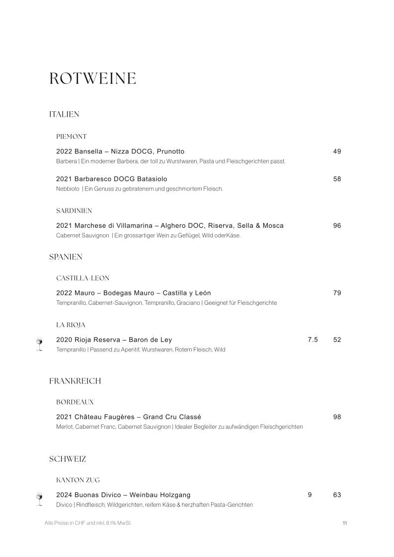 Menu de Restaurant Zur Linde