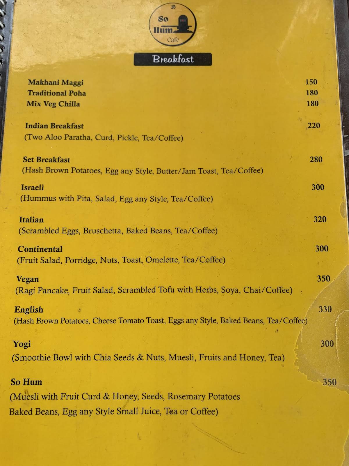 Sohum Cafe menu