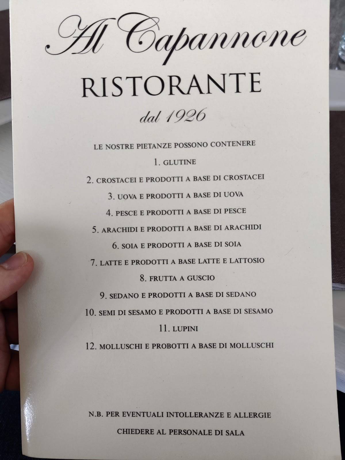 Menu di Ristorante "Al Capannone" Trevignano Romano 