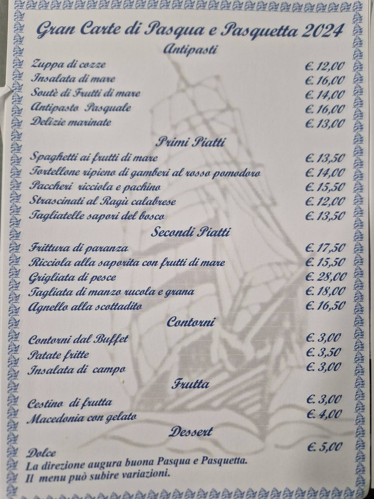 Menu di Ristorante Al Corsaro 
