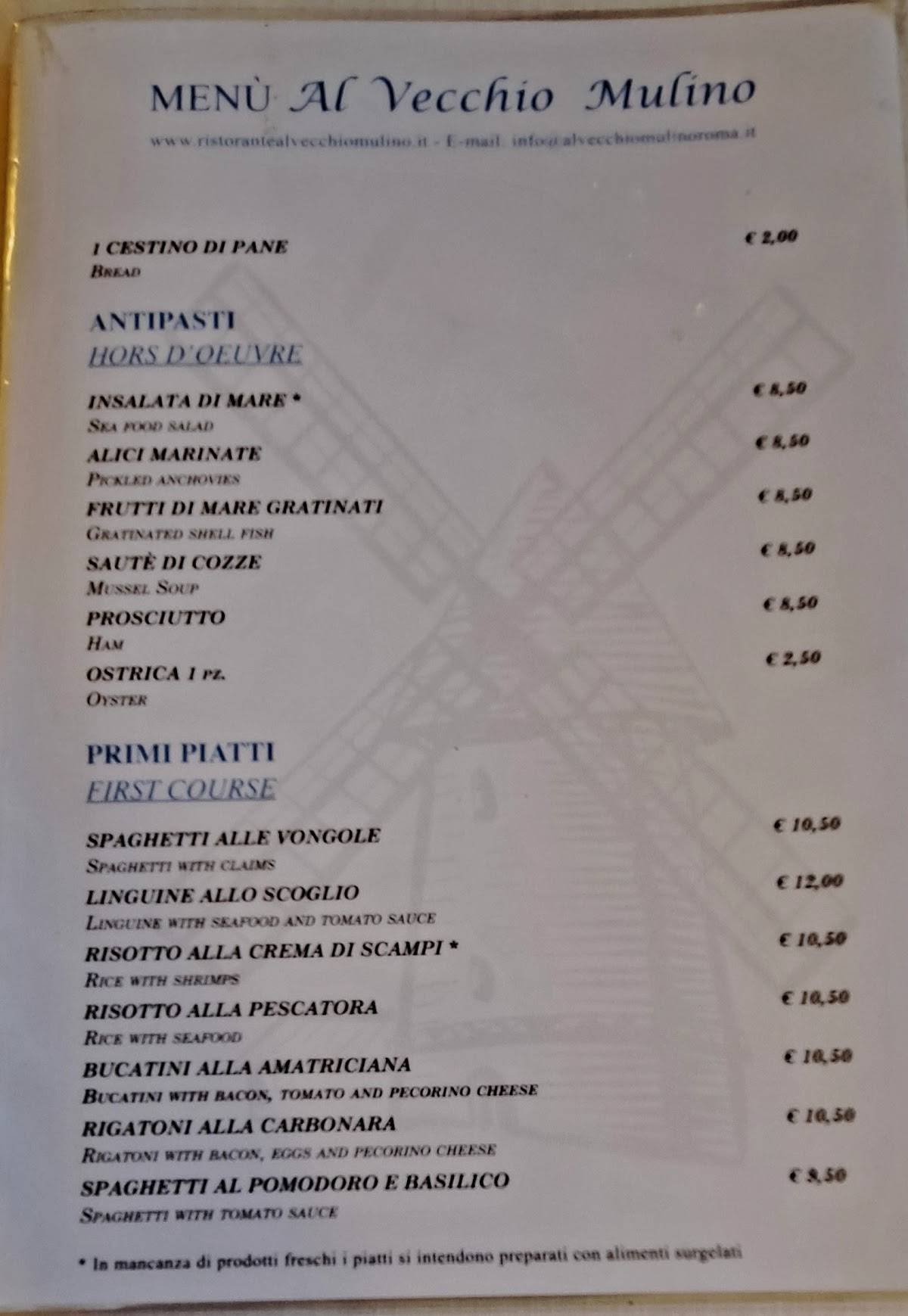 Menu di Ristorante Al Vecchio Mulino 