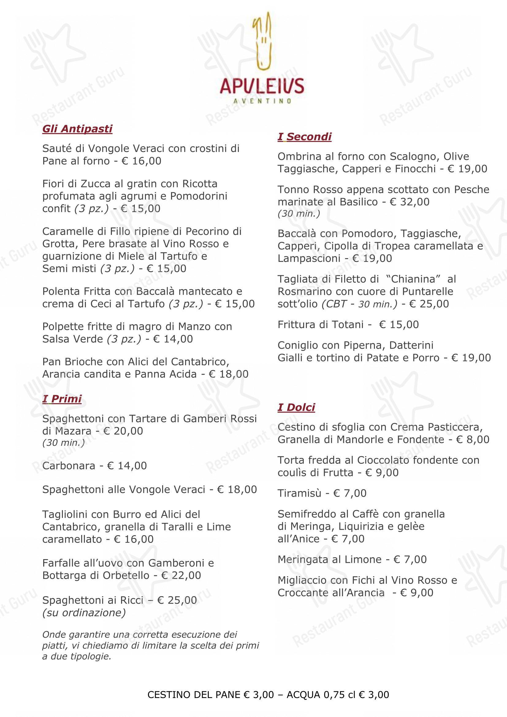 Menu per Ristorante Apuleius ristorante