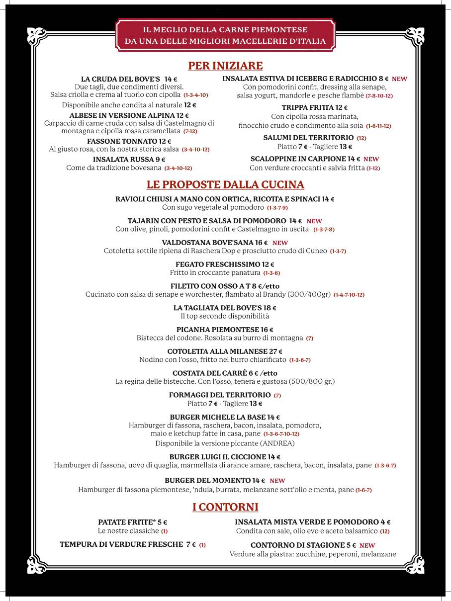 Menu di BOVE'S macellai 