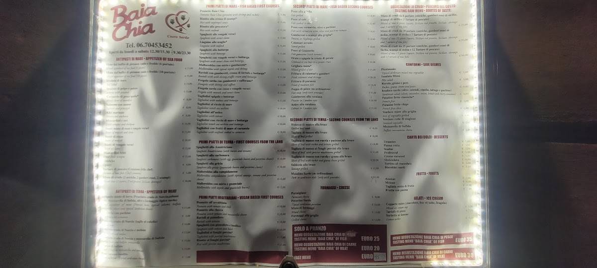 Menu de Ristorante Baia Chia Roma