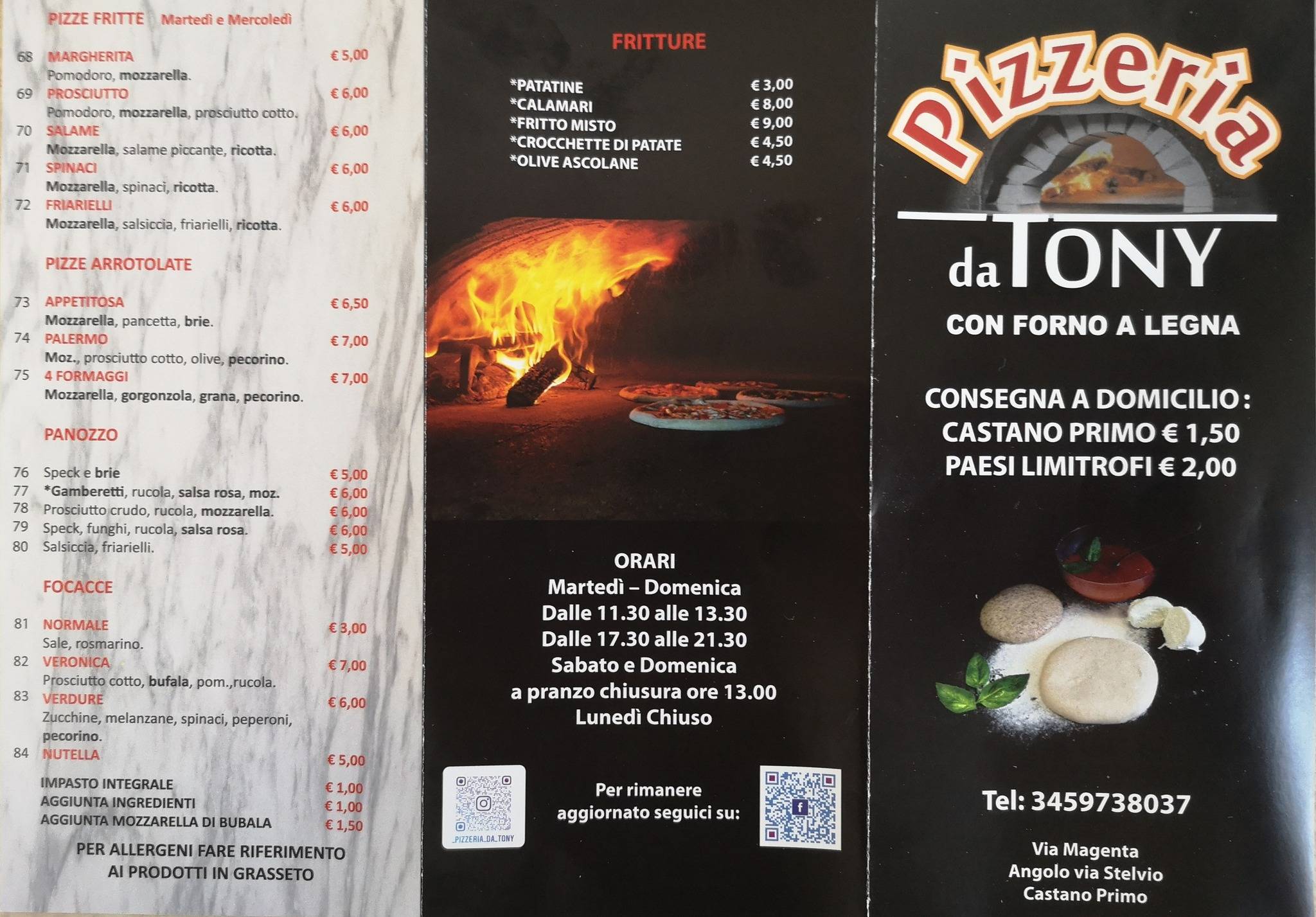 Menu di Pizzeria da Tony 
