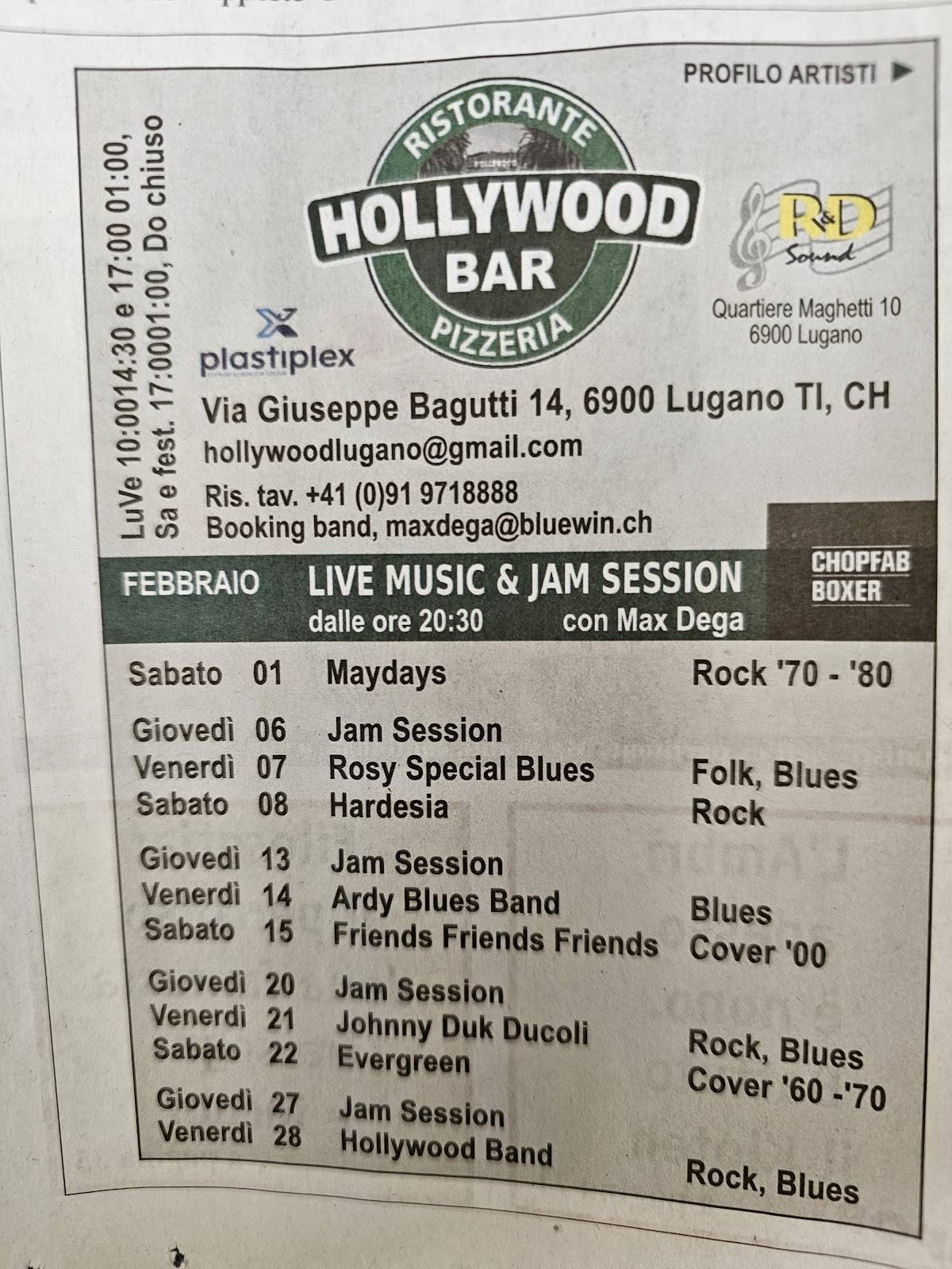 Menu di Ristorante Bar Pizzeria Hollywood (Live Music) 