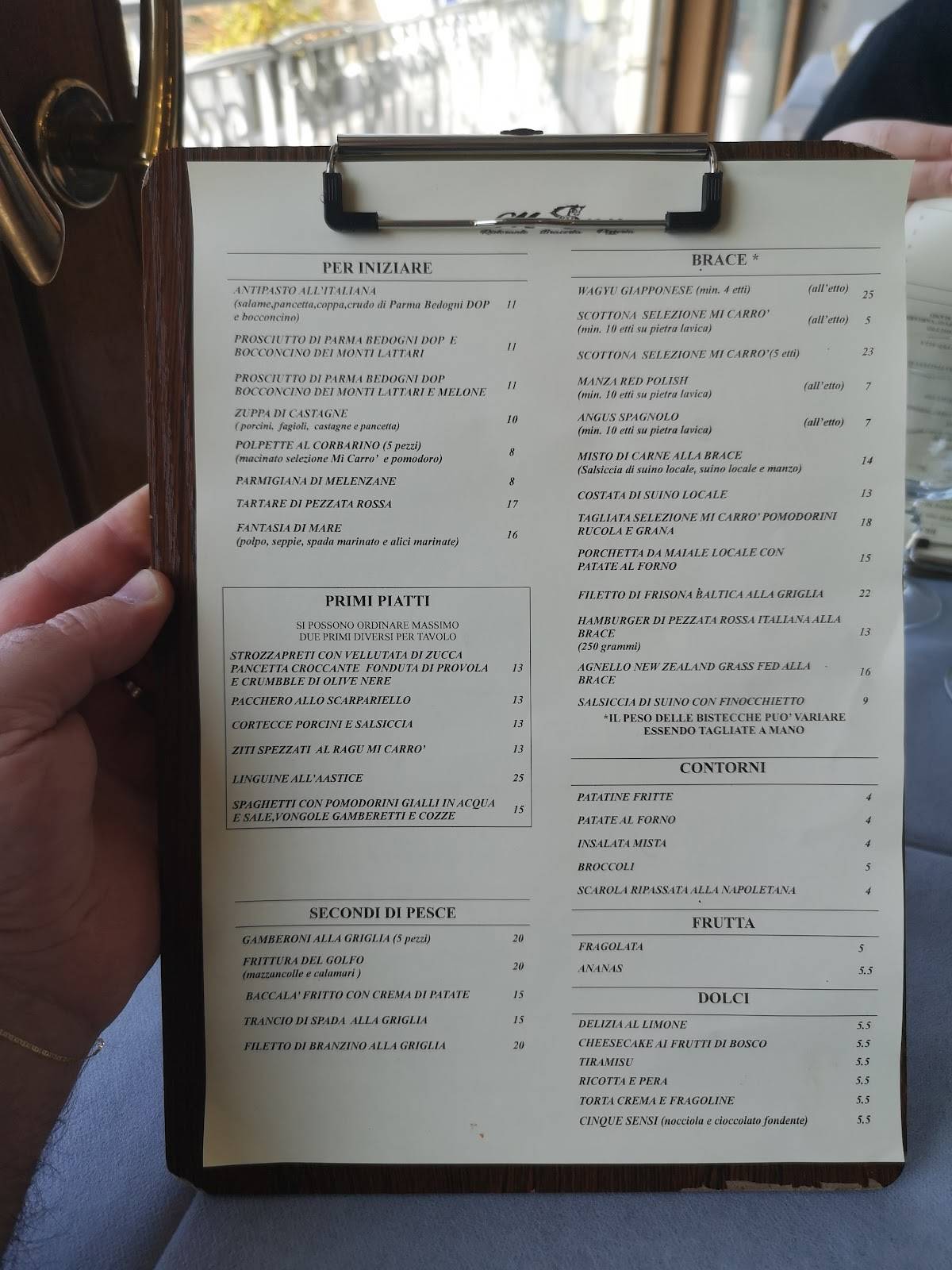 Menu di Ristorante Braceria Pizzeria Mi Carrò 