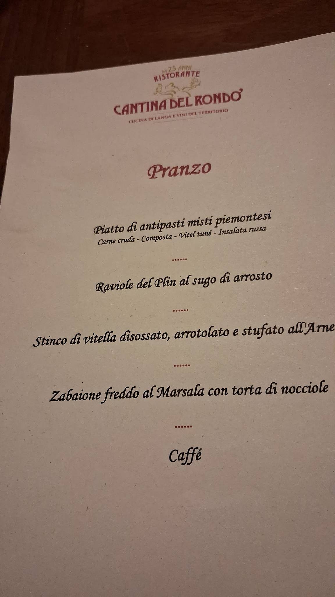 Menu di Cantina del Rondò 