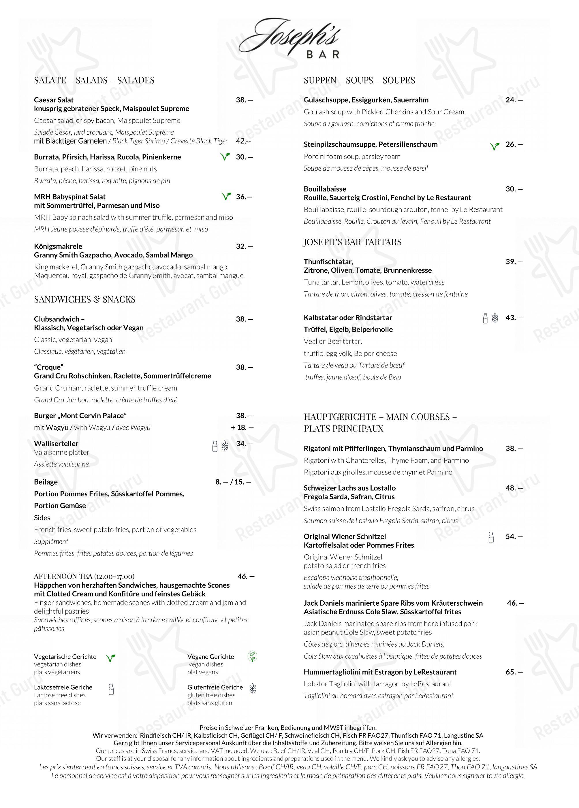 Menu per Ristorante Capri in Zermatt