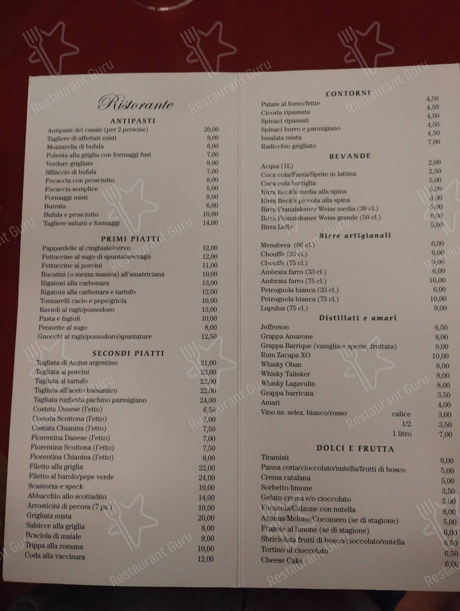 Menu di Ristorante Casale Gottifredi - pasti e bevande