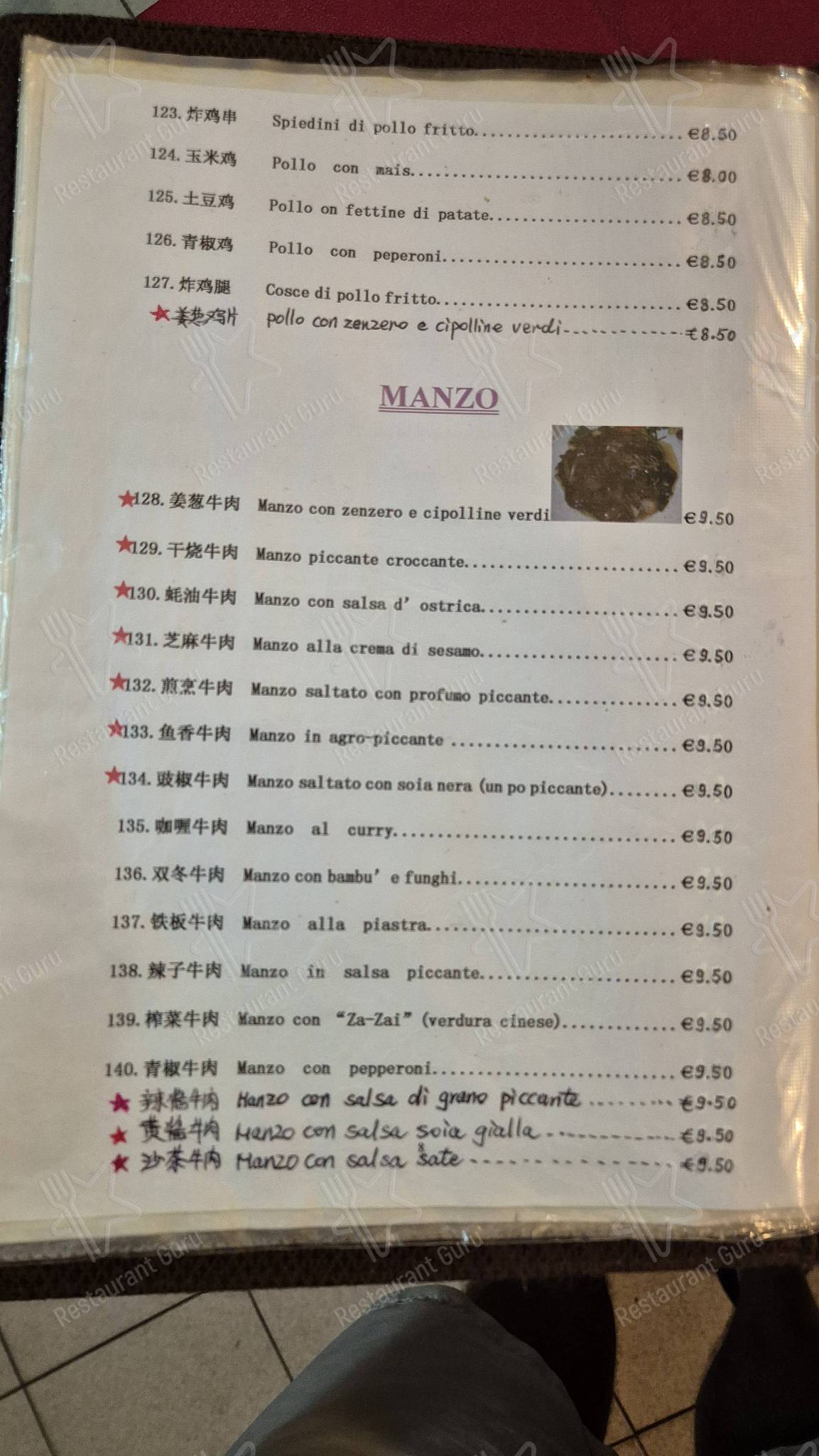 Menu per Celebrità ristorante