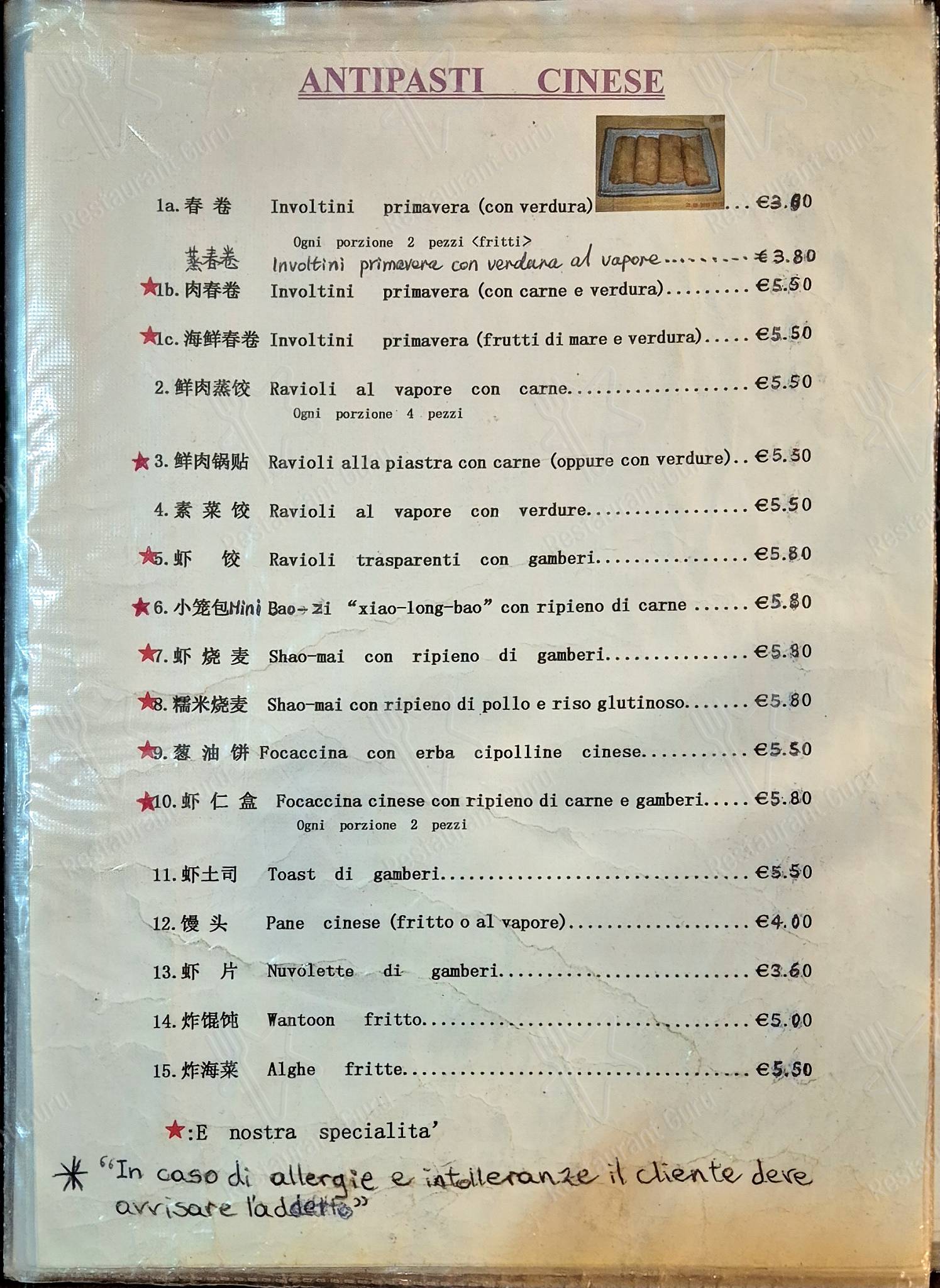 Menu di Celebrità - pasti e bevande