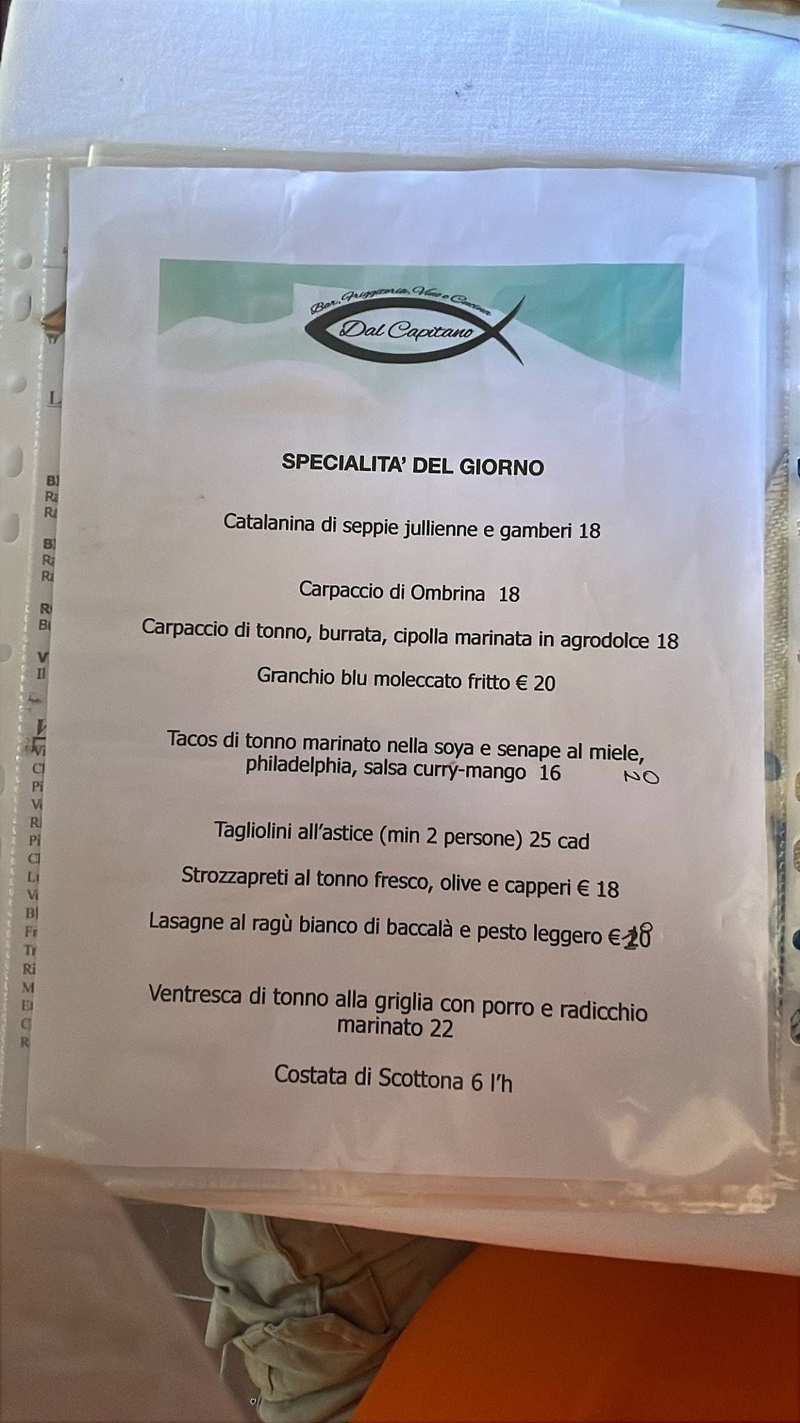Menu di Ristorante Dal Capitano Di Carli Emanuela 