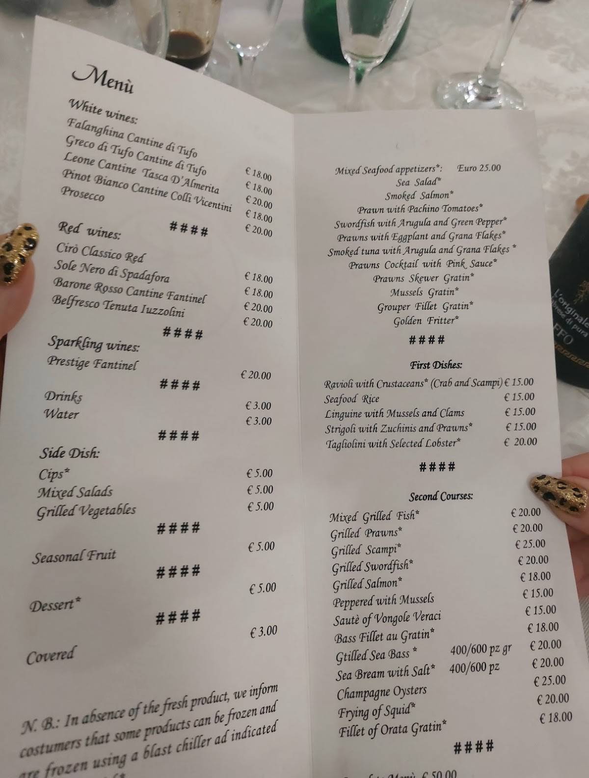 Menu di Ristorante Exclusive 