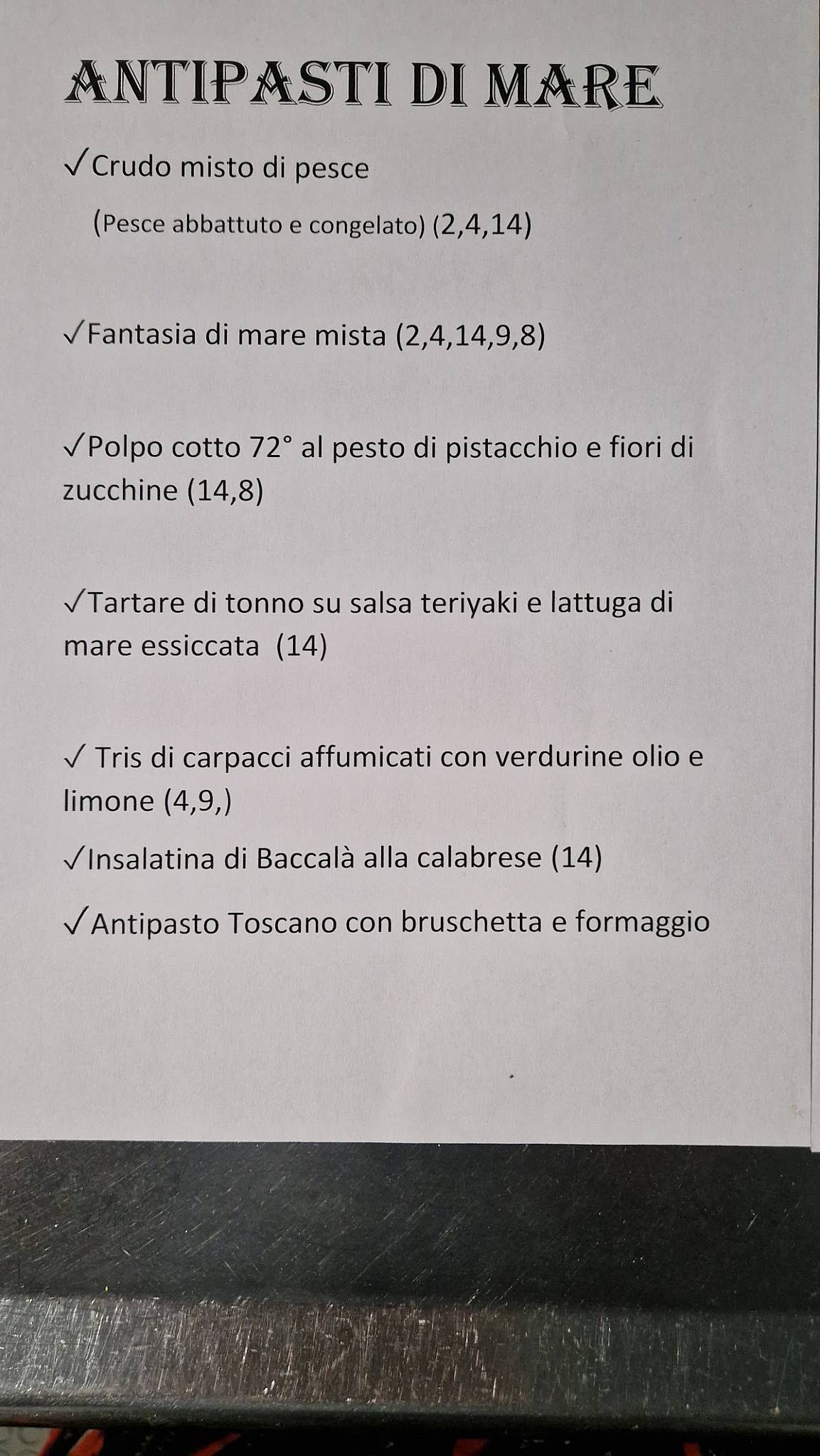 Menu di Ristorante Frank 