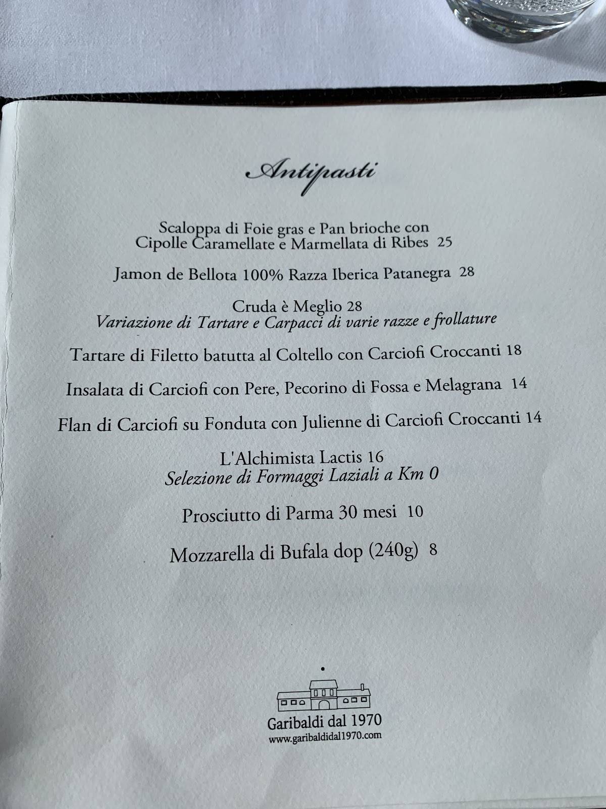 Menu di Ristorante Garibaldi Dal 1970 