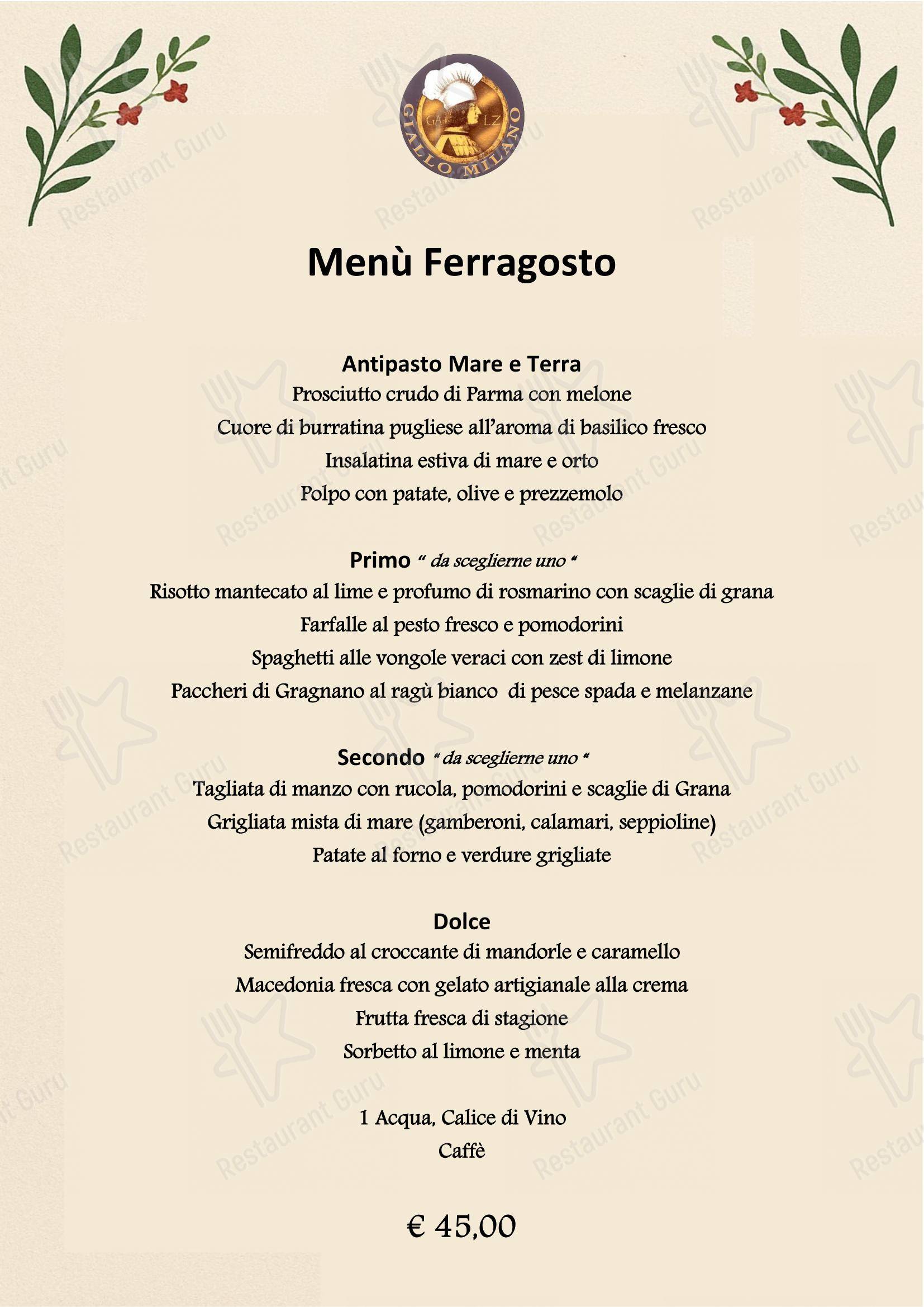 Menu di Ristorante Giallo Milano - Menu