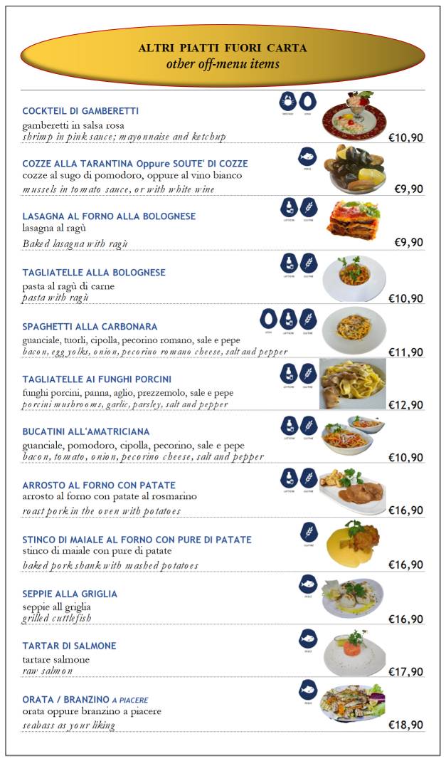 Menu di Ristorante Giallo Milano 