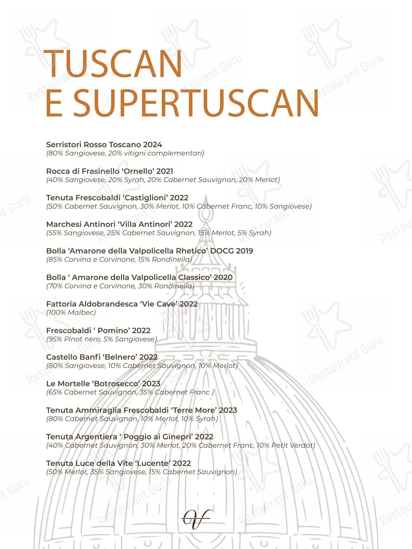 Menu bar per Ristorante IL VOLO Steakhouse in Firenze