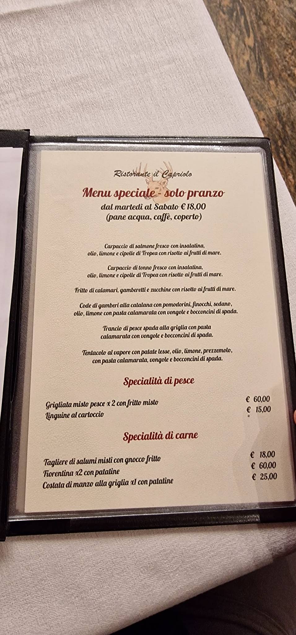 Menu di Ristorante Il Capriolo 