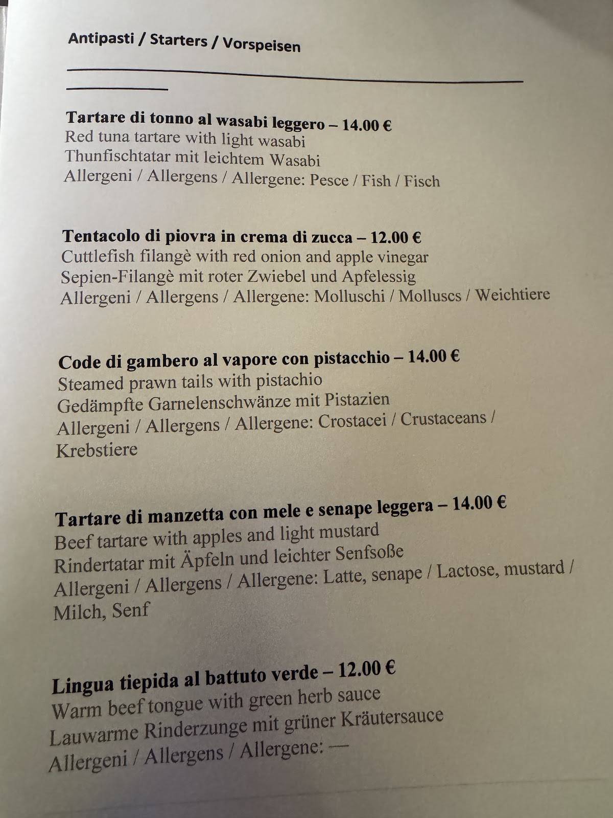 Menu de Ristorante Il Ritratto di Aldo Tiboni