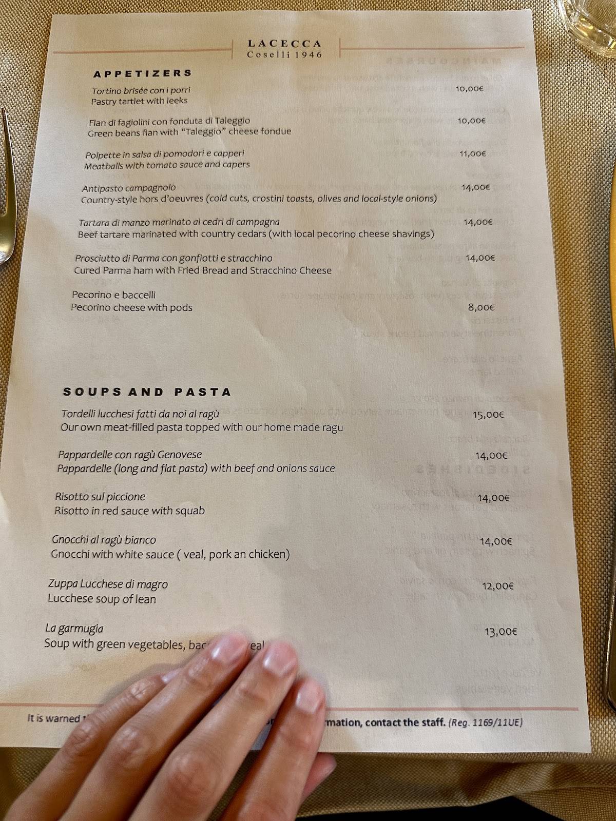 Menu di Ristorante La Cecca 
