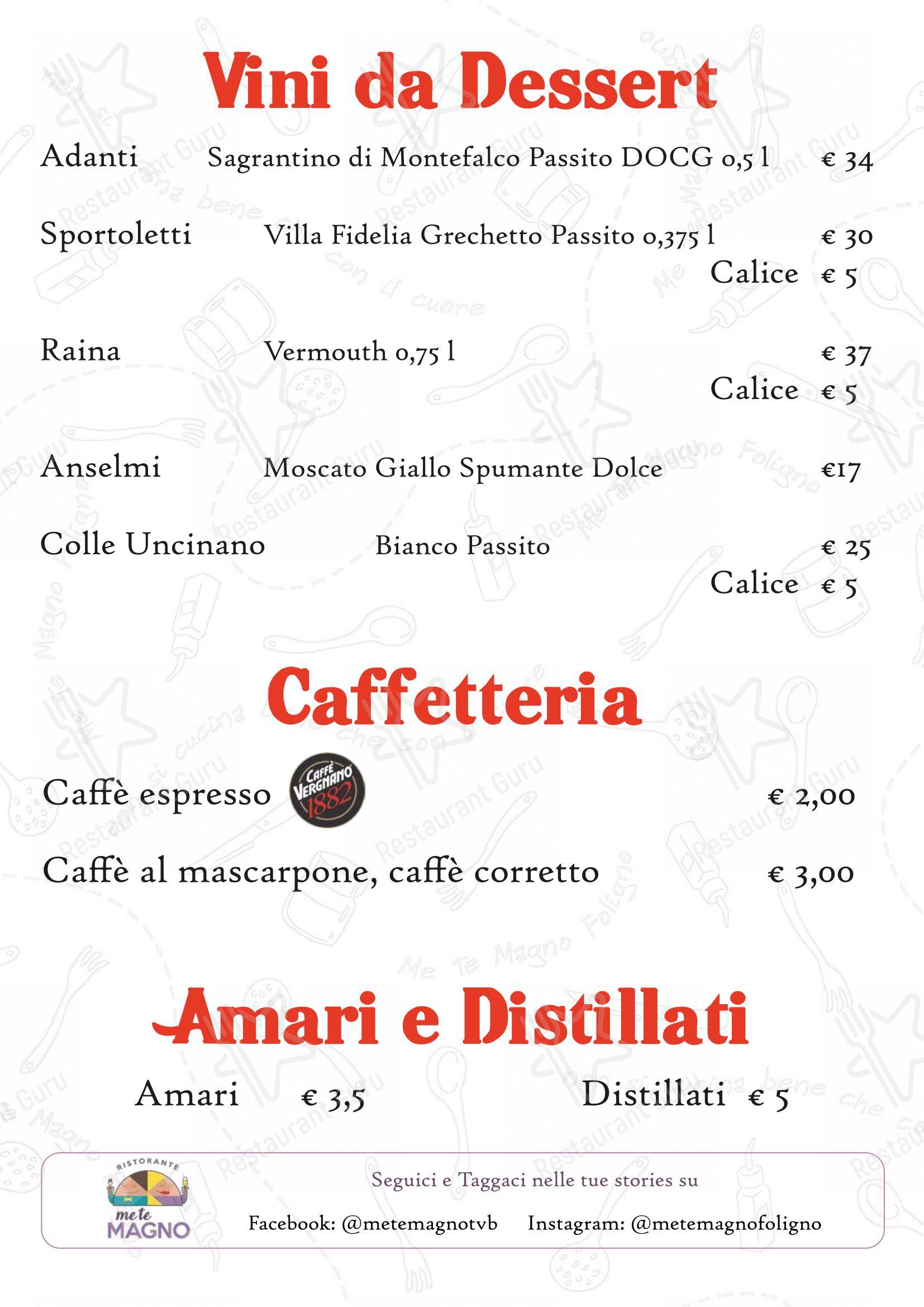 Menu di Ristorante MeTeMagno Foligno - Коктейльная карта