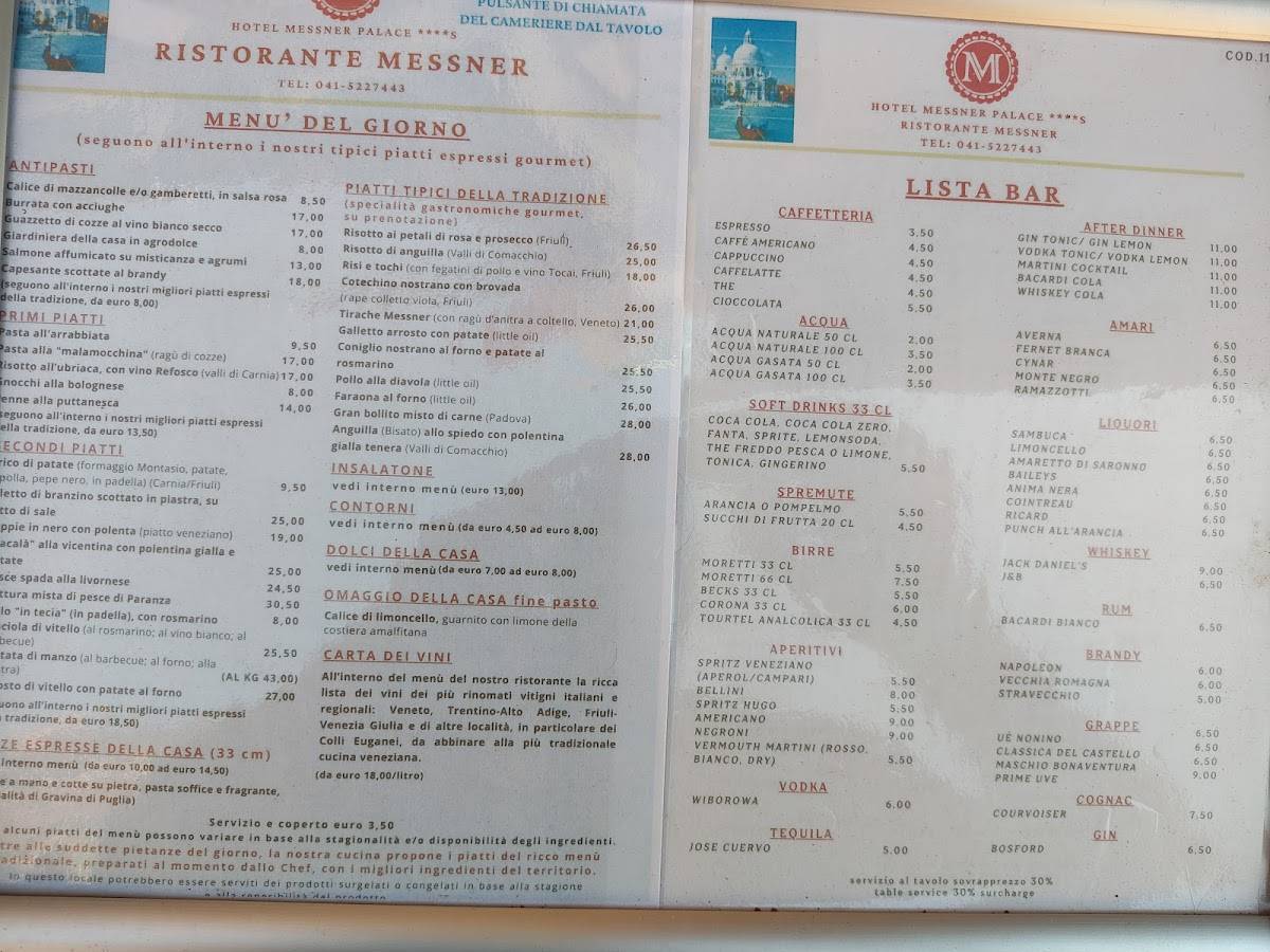 Menu di Ristorante Messner 