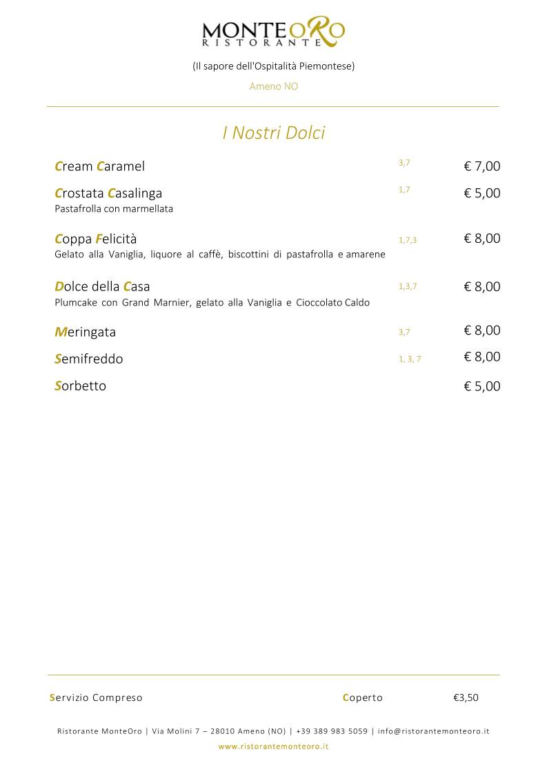 Menu di Ristorante Monte Oro 