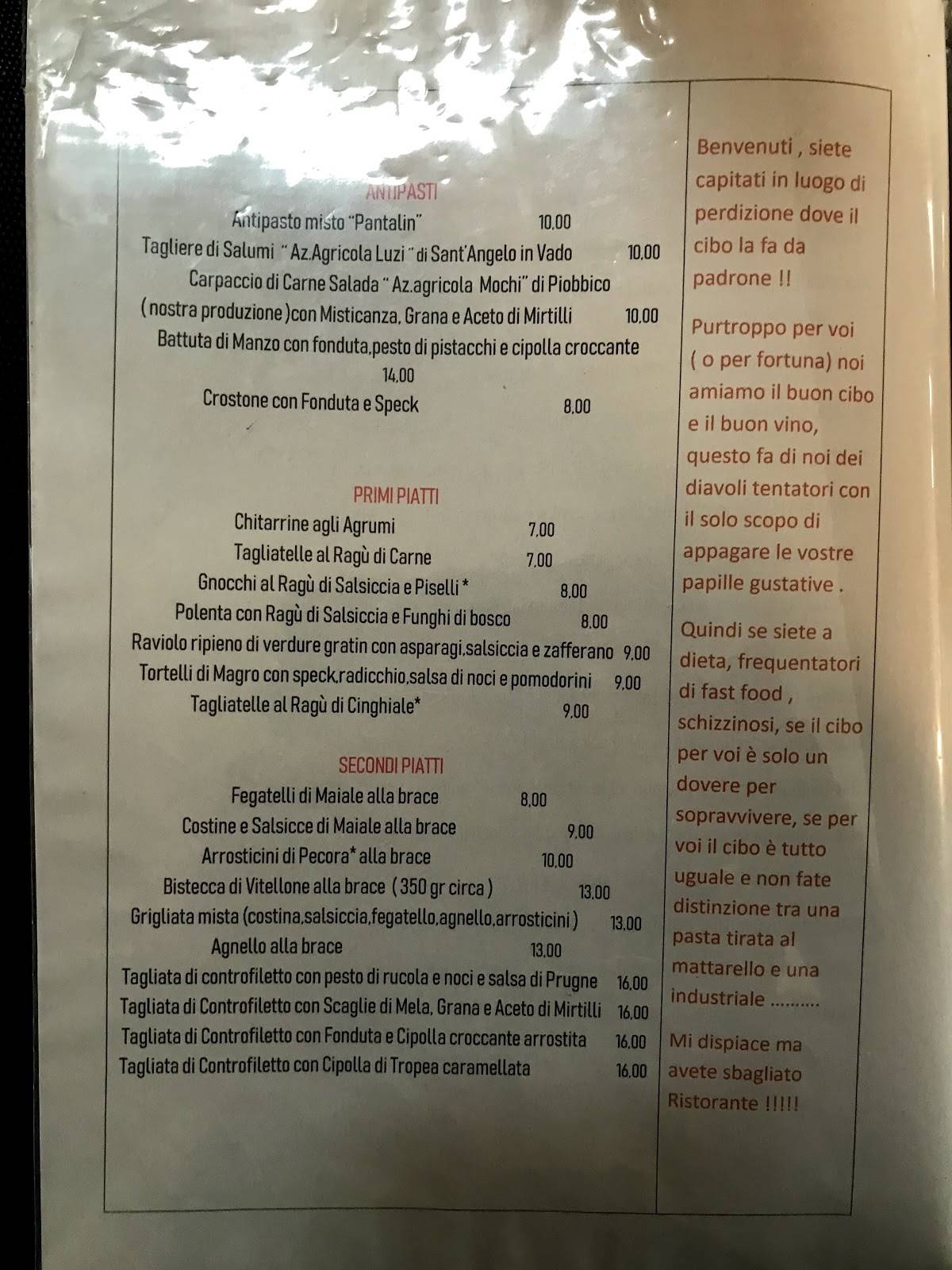 Menu di Ristorante Pantalin 
