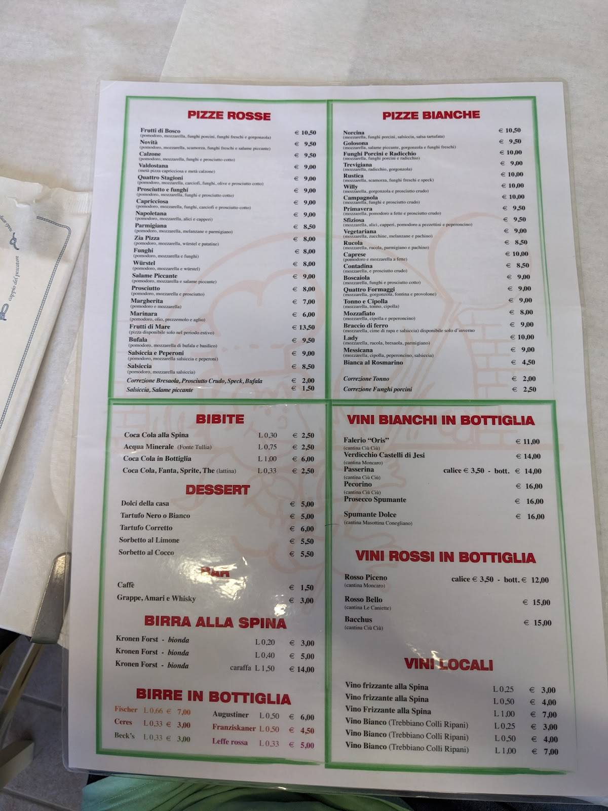 Menu di Ristorante Pizzeria Adriatica 