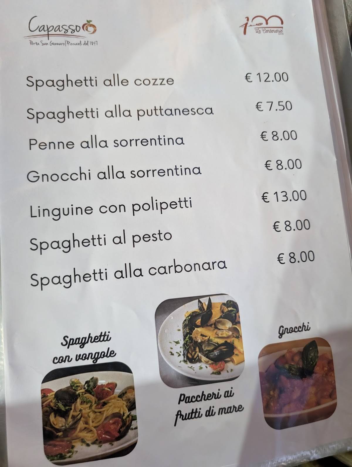 Menu di Ristorante Pizzeria Capasso - Napoli 