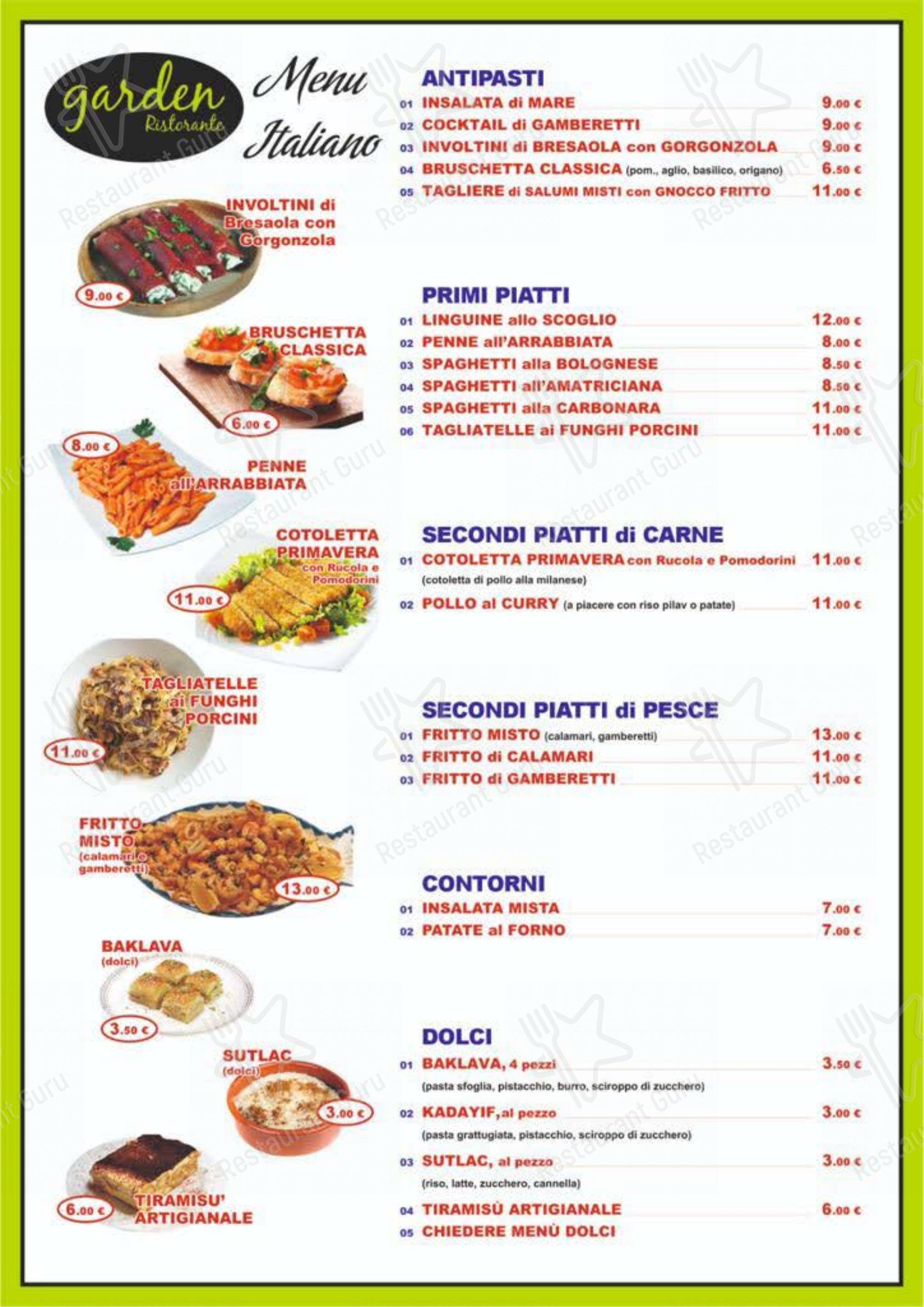 Menu per Ristorante Pizzeria Garden Kebap ristorante