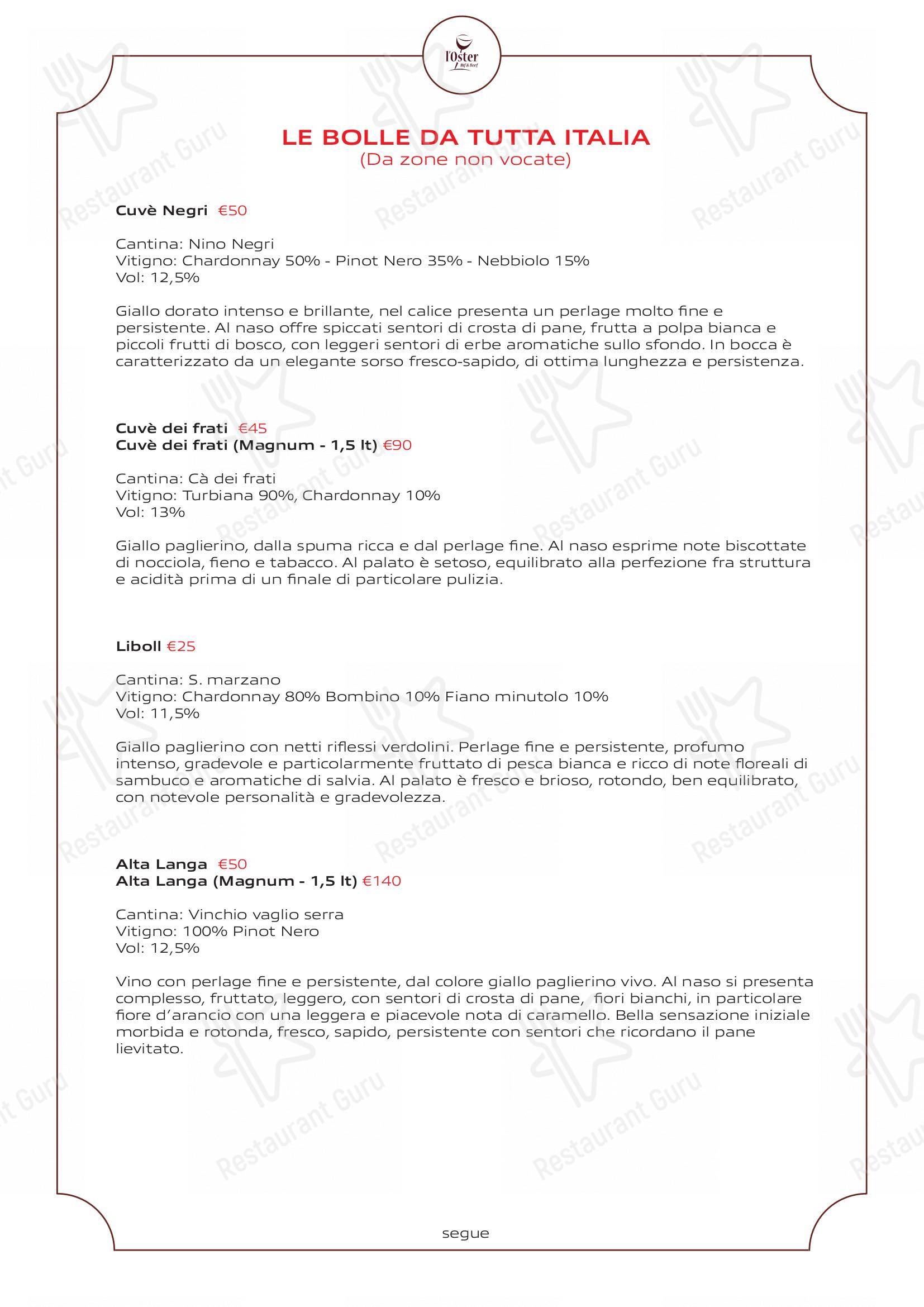 L'Oster Bif & Beef Restaurant in Grassobbio - Крафт меню