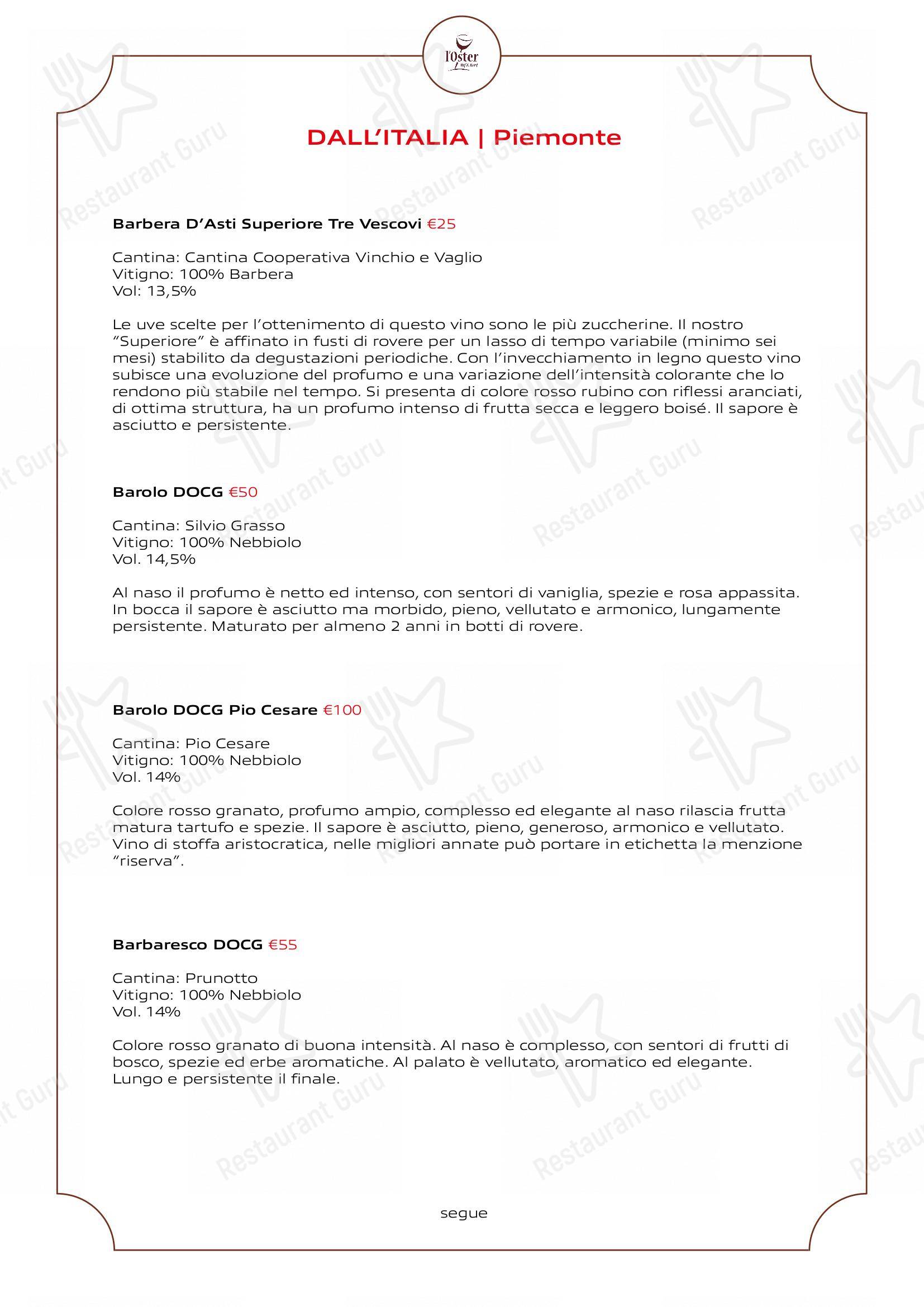 Основное меню per L'Oster Bif & Beef Restaurant ristorante