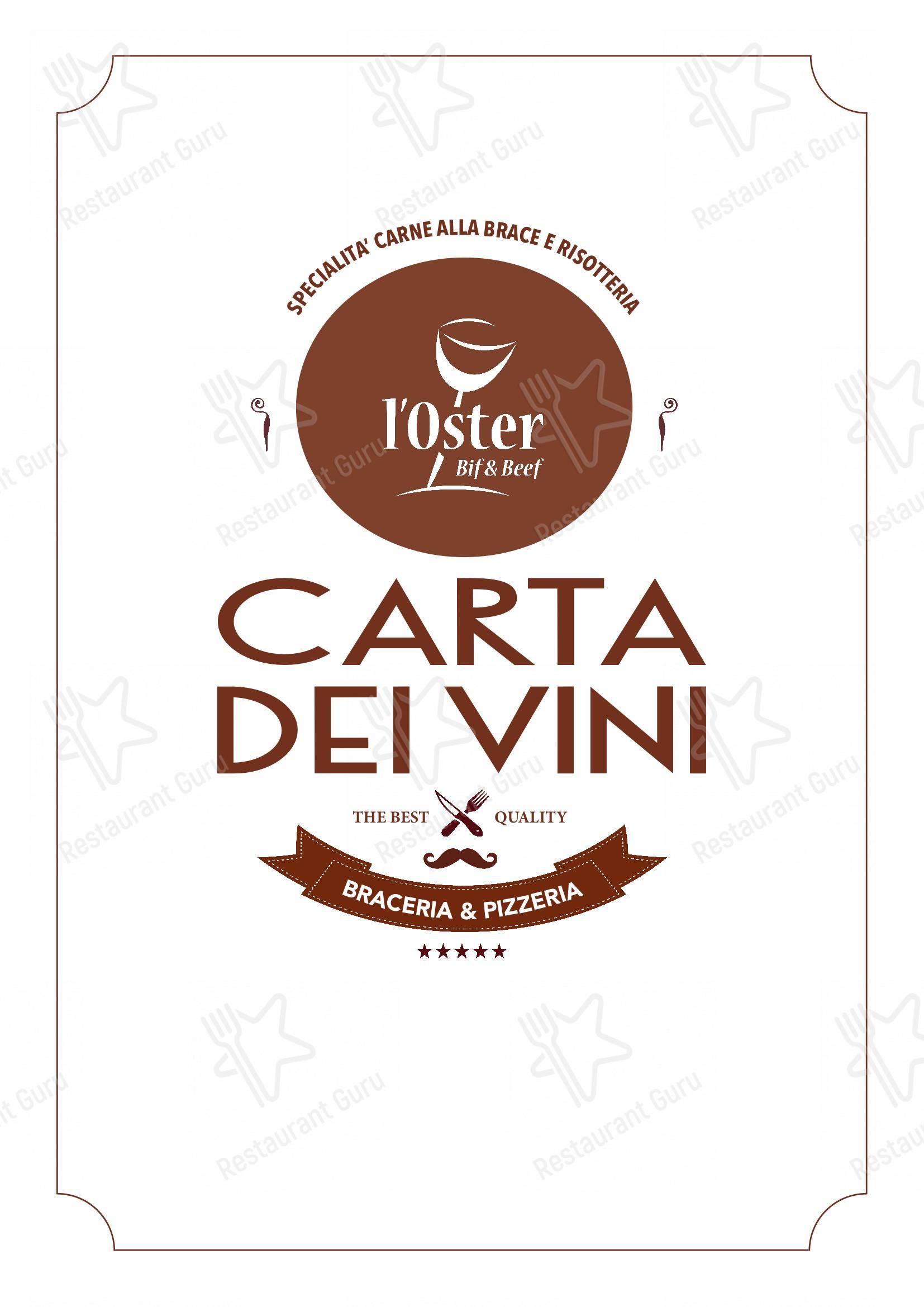 Основное меню per L'Oster Bif & Beef Restaurant in Grassobbio