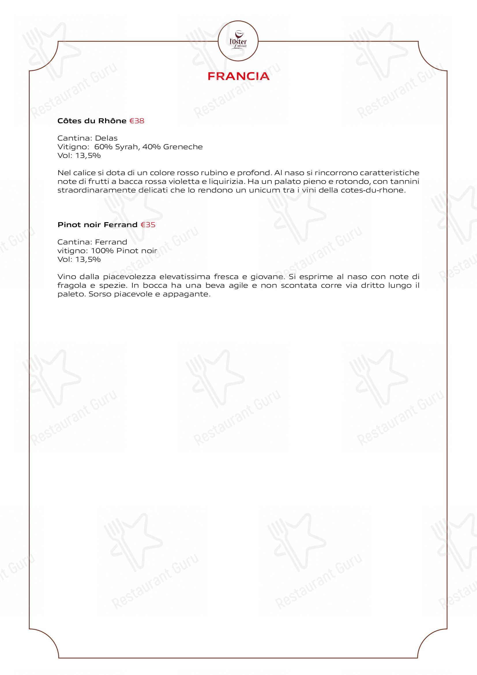 Основное меню per L'Oster Bif & Beef Restaurant ristorante