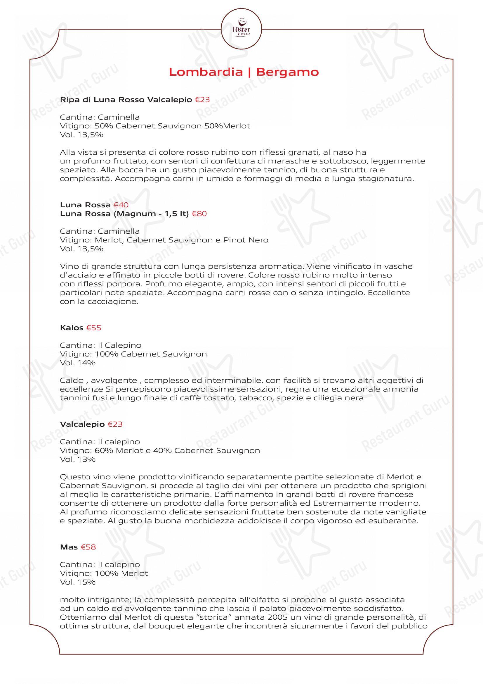 Крафт меню per L'Oster Bif & Beef Restaurant ristorante