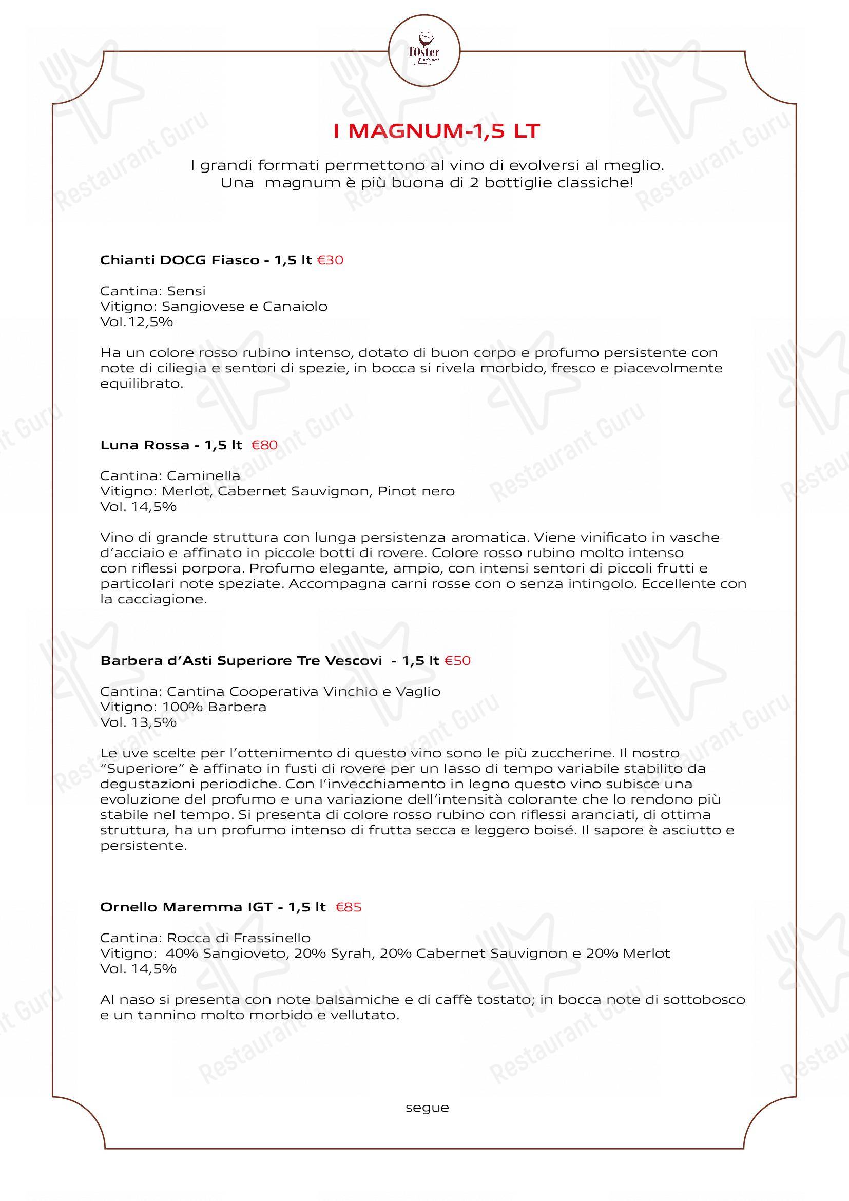 Основное меню per L'Oster Bif & Beef Restaurant ristorante