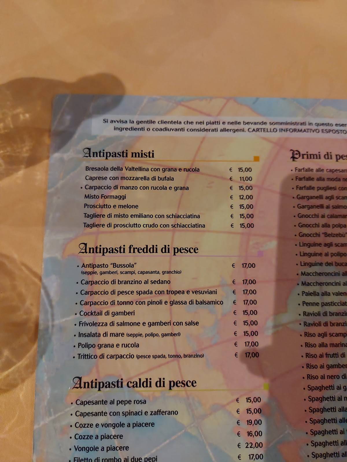 Menu di Ristorante Pizzeria La Bussola Lido delle Nazioni 