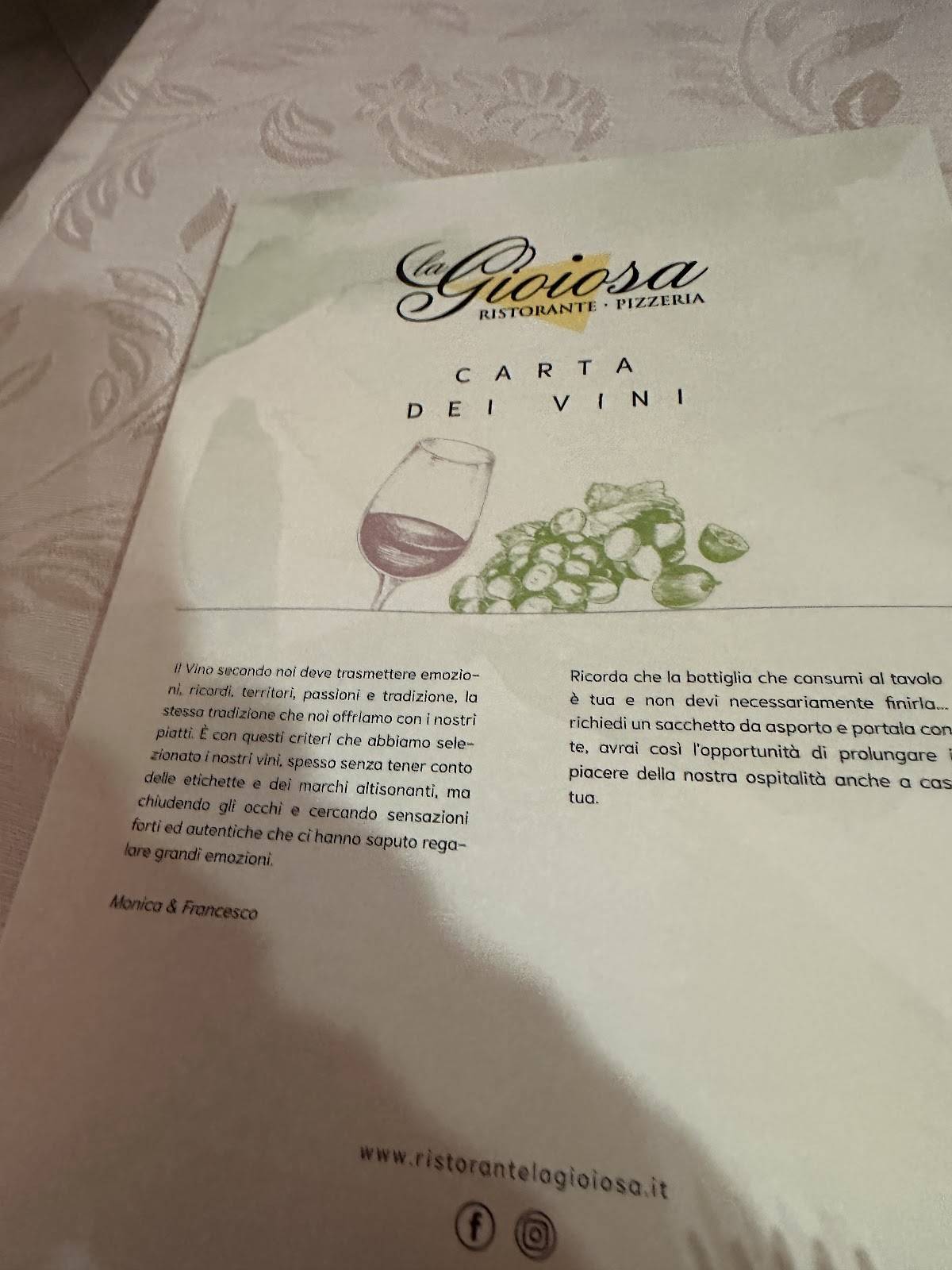 Menu di Ristorante Pizzeria La Gioiosa 